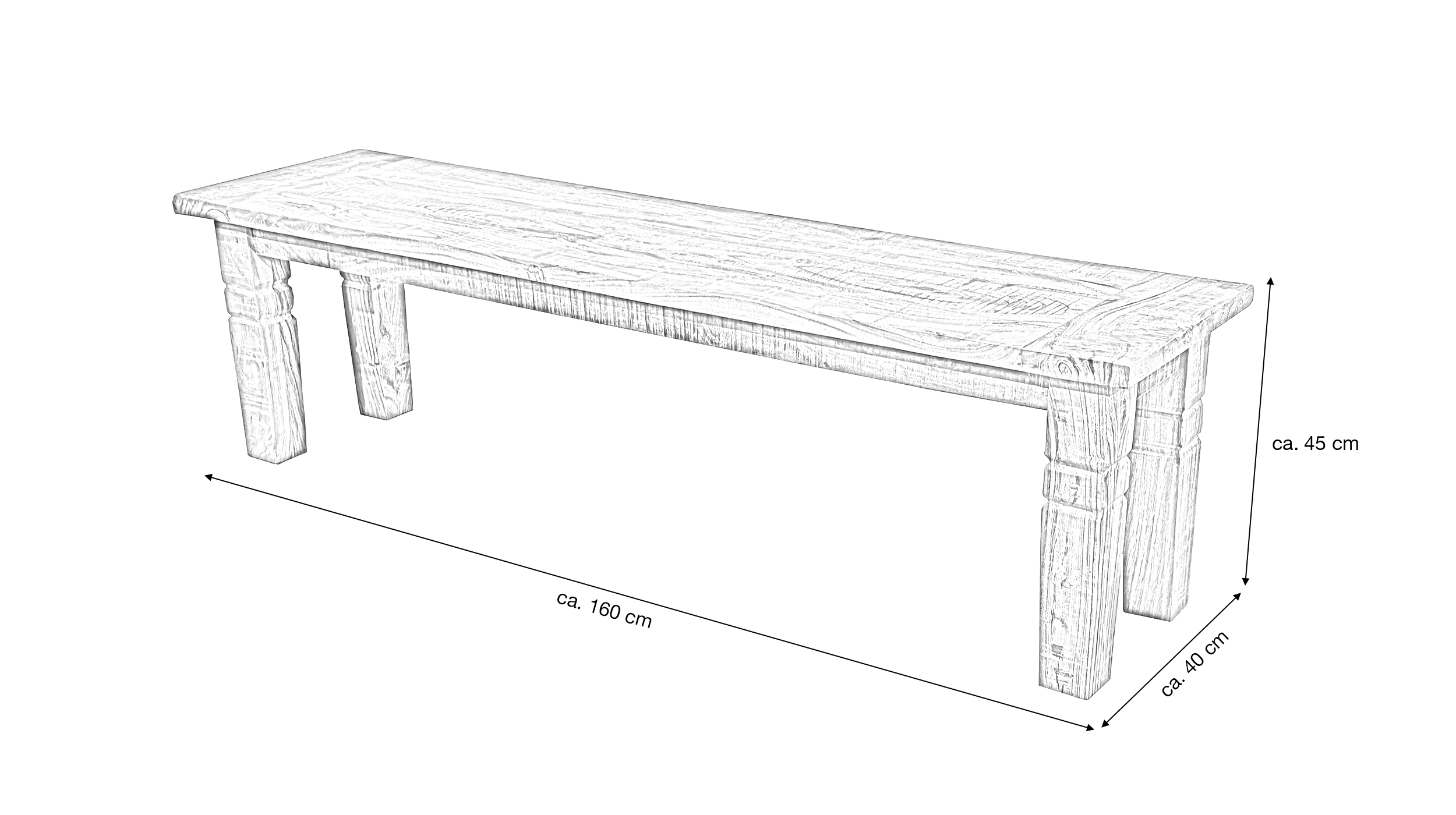 Sitzbank 160 cm Akazie massiv lackiert montiert - Bank - ACANO