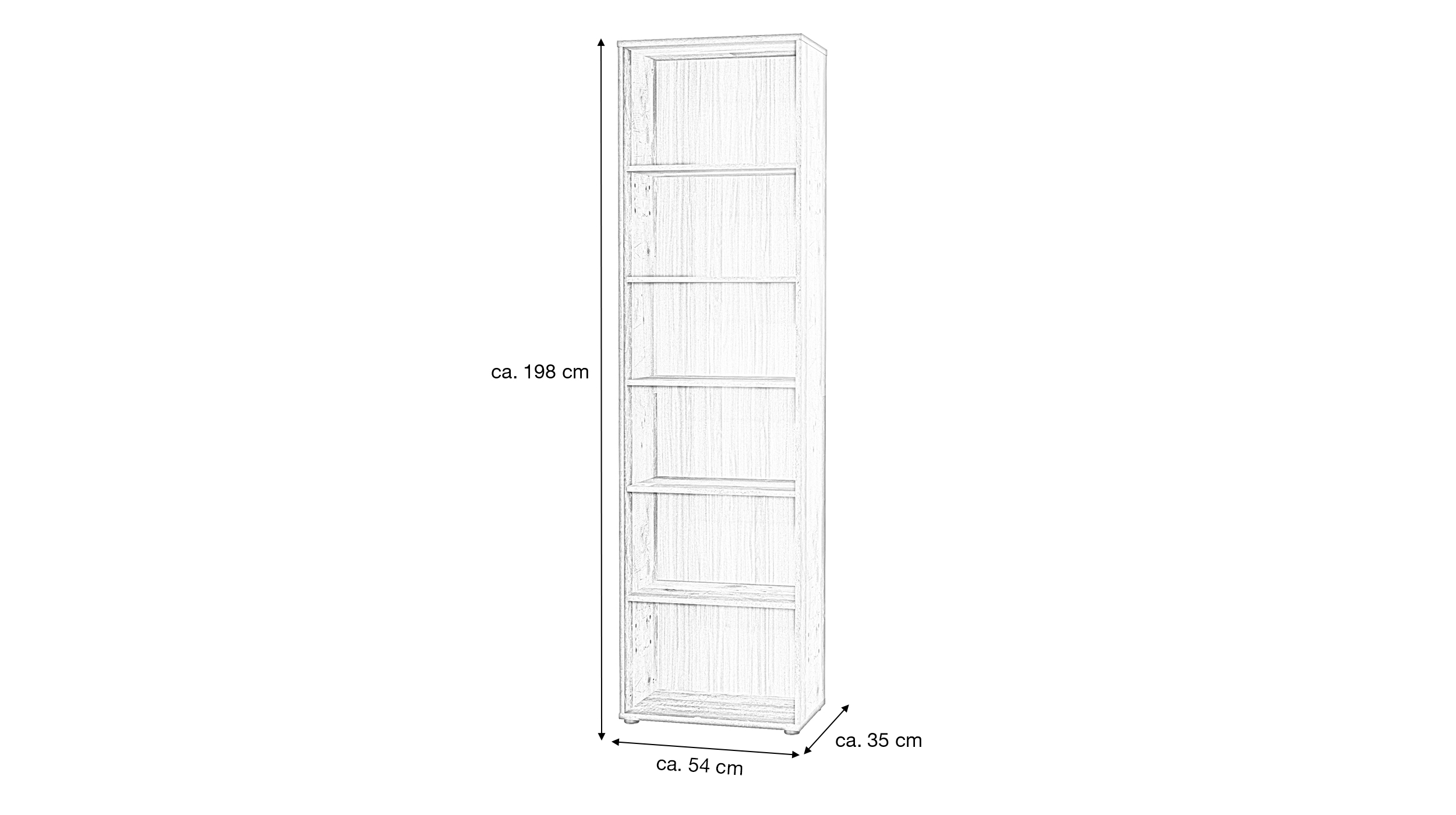 Bücherregal Standregal Old Wood B 54 x H 198 cm - TEMPRA