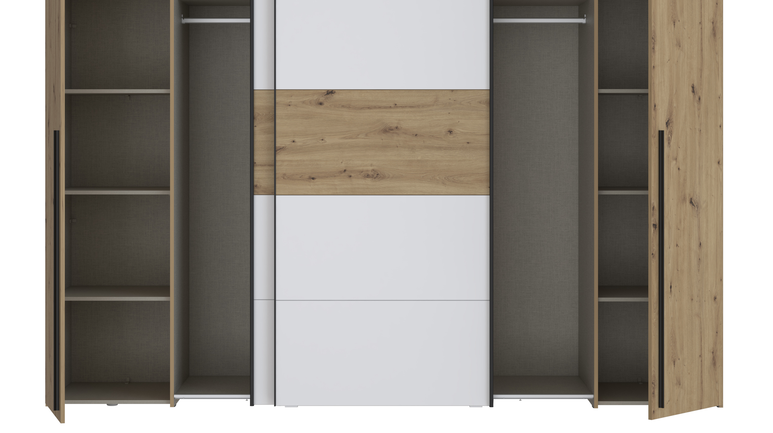 Kleiderschrank Artisan Eiche - weiß - 270 cm - Schwebetüren - NARAGO