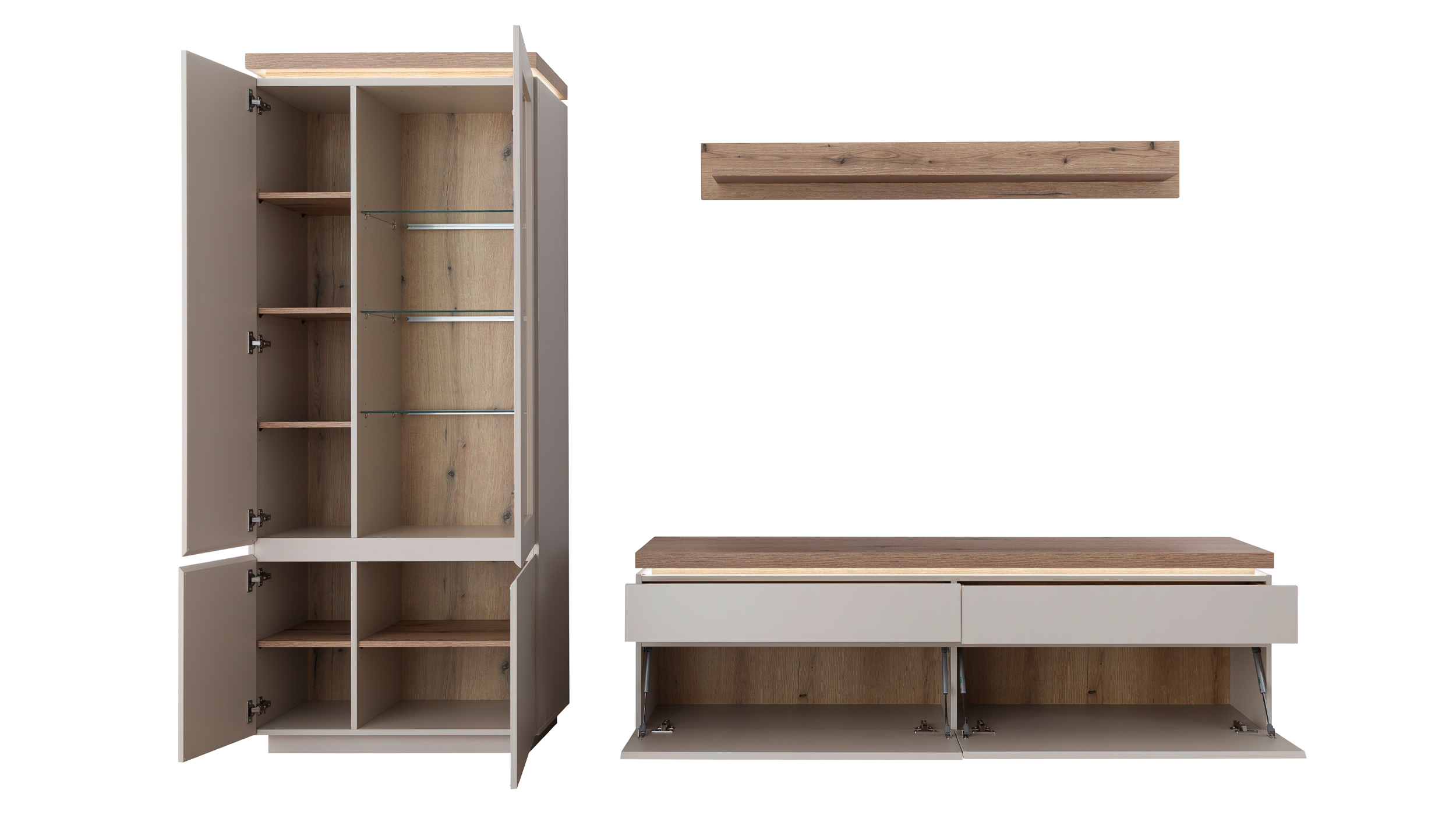 Wohnwand Evoke Eiche 278 cm - LED-Beleuchtung - REMOLINO 