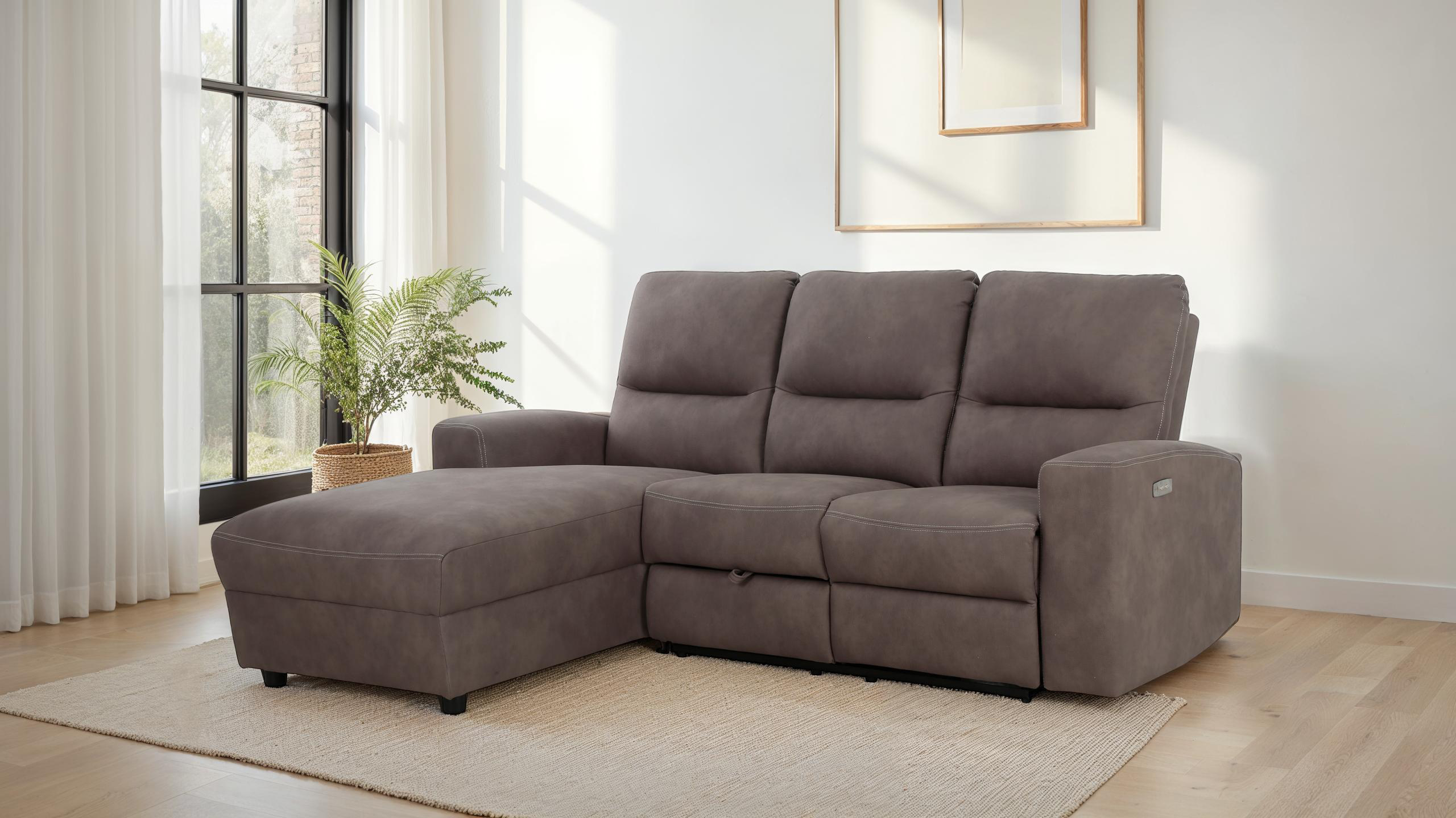 Ecksofa braun 216 x 156 cm mit Relaxfunktion Federkern - PALINA