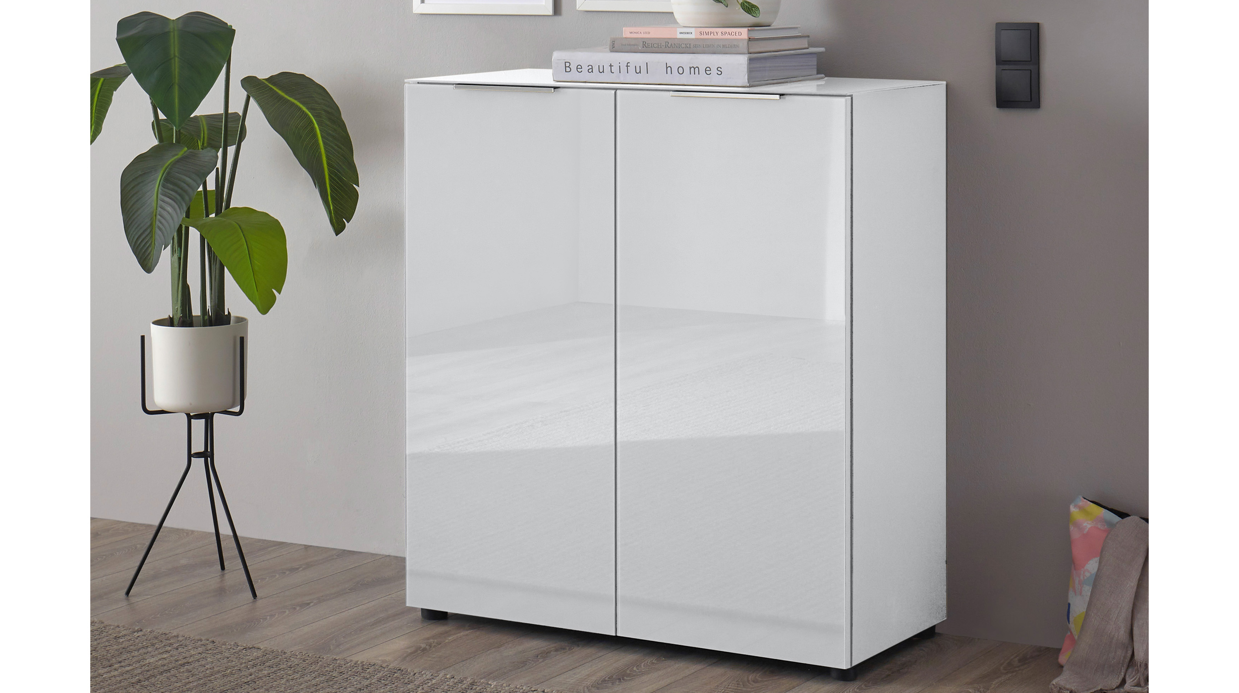 Kommode - weiß - Glasfront - 90 x 40 cm - SANTORIN
