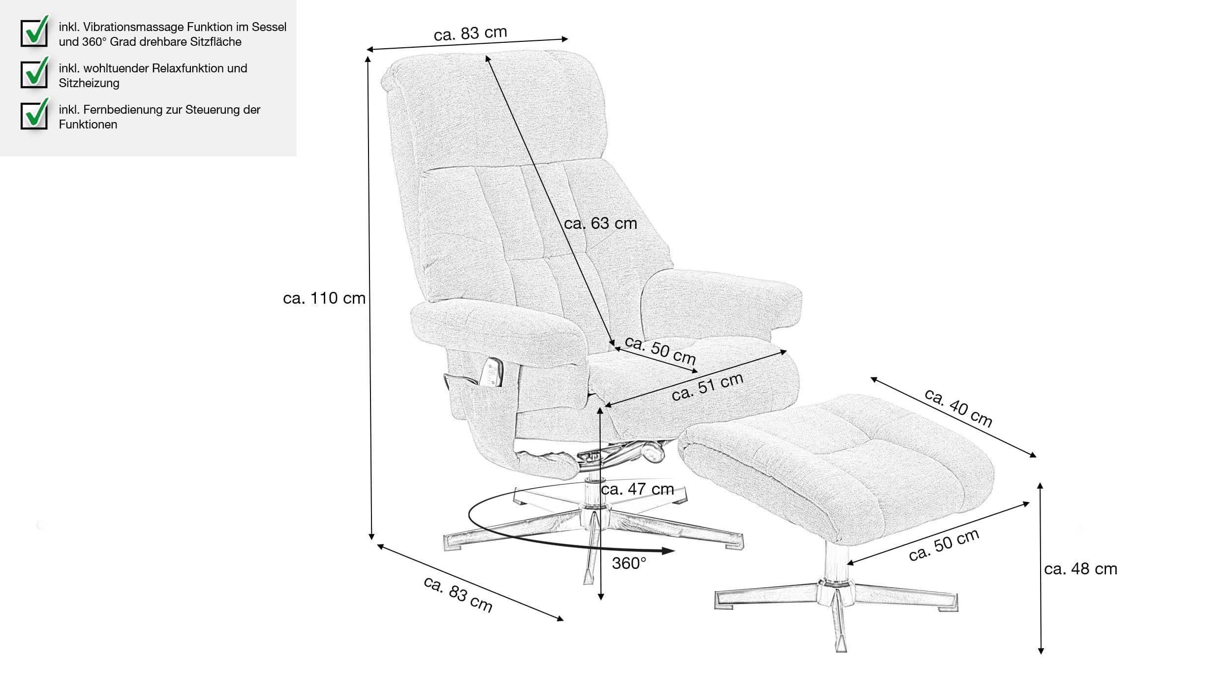 Relaxsessel mit Hocker grau Microfaser drehbar - NEOL