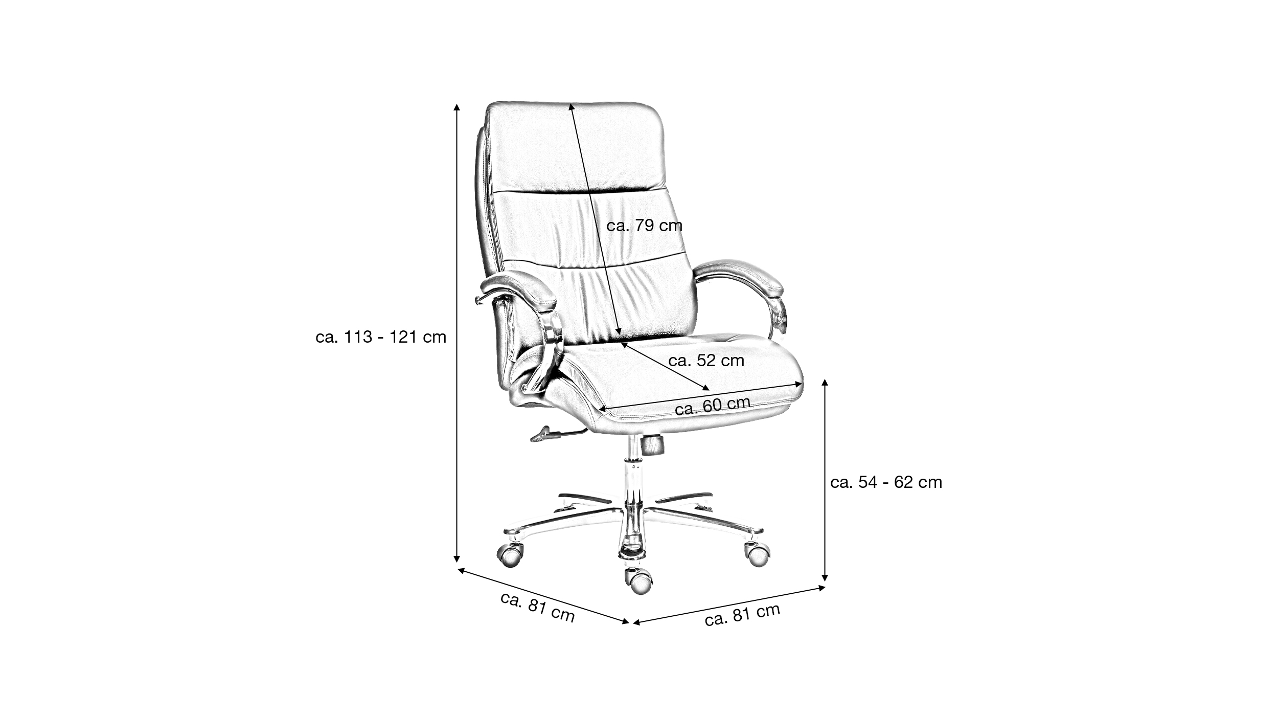 Chefsessel höhenverstellbar Taschenfederkern schwarz - FREDERICO