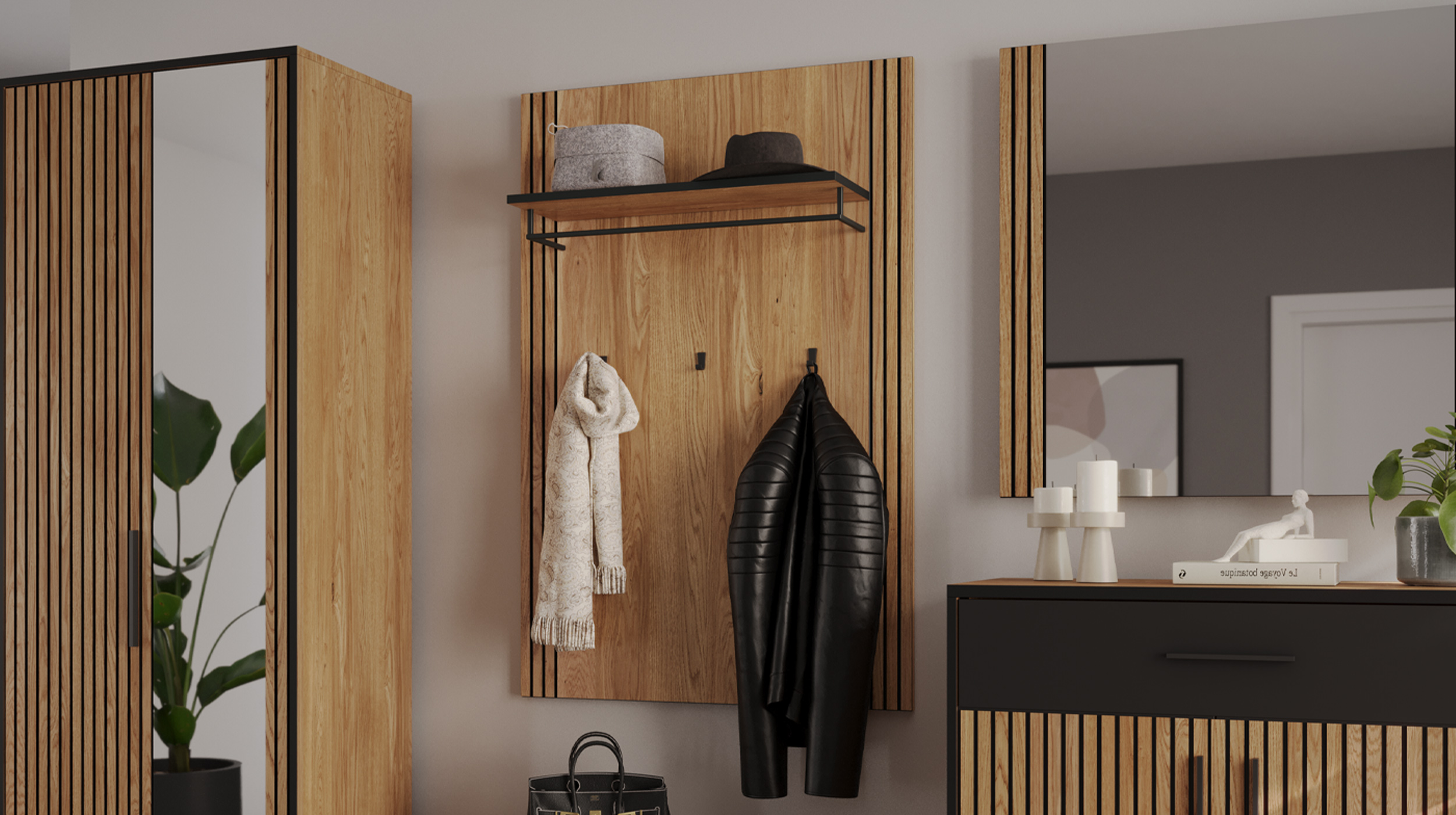 Wandgarderobe Paneele Eiche teilmassiv geölt 82 cm - BELLA Wandgarderobe Paneele Eiche teilmassiv geölt 82 cm - BELLA