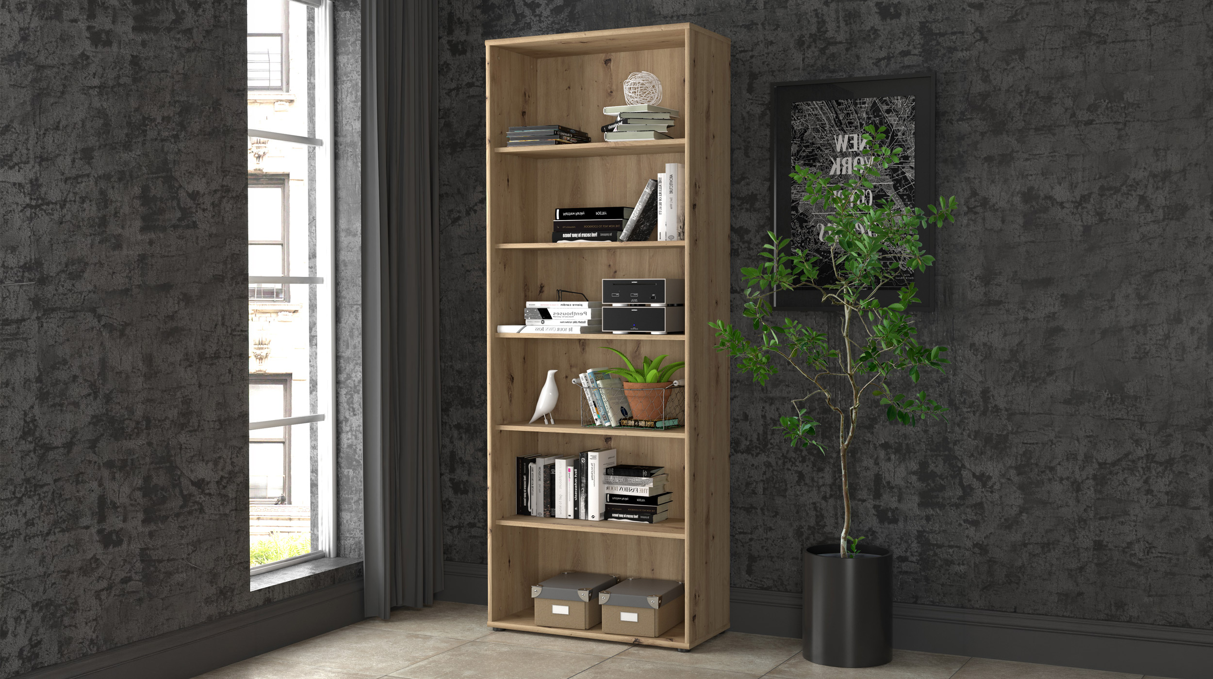 Bücherregal Büroregal Artisan Eiche 198 x 74 cm - TEMPRA