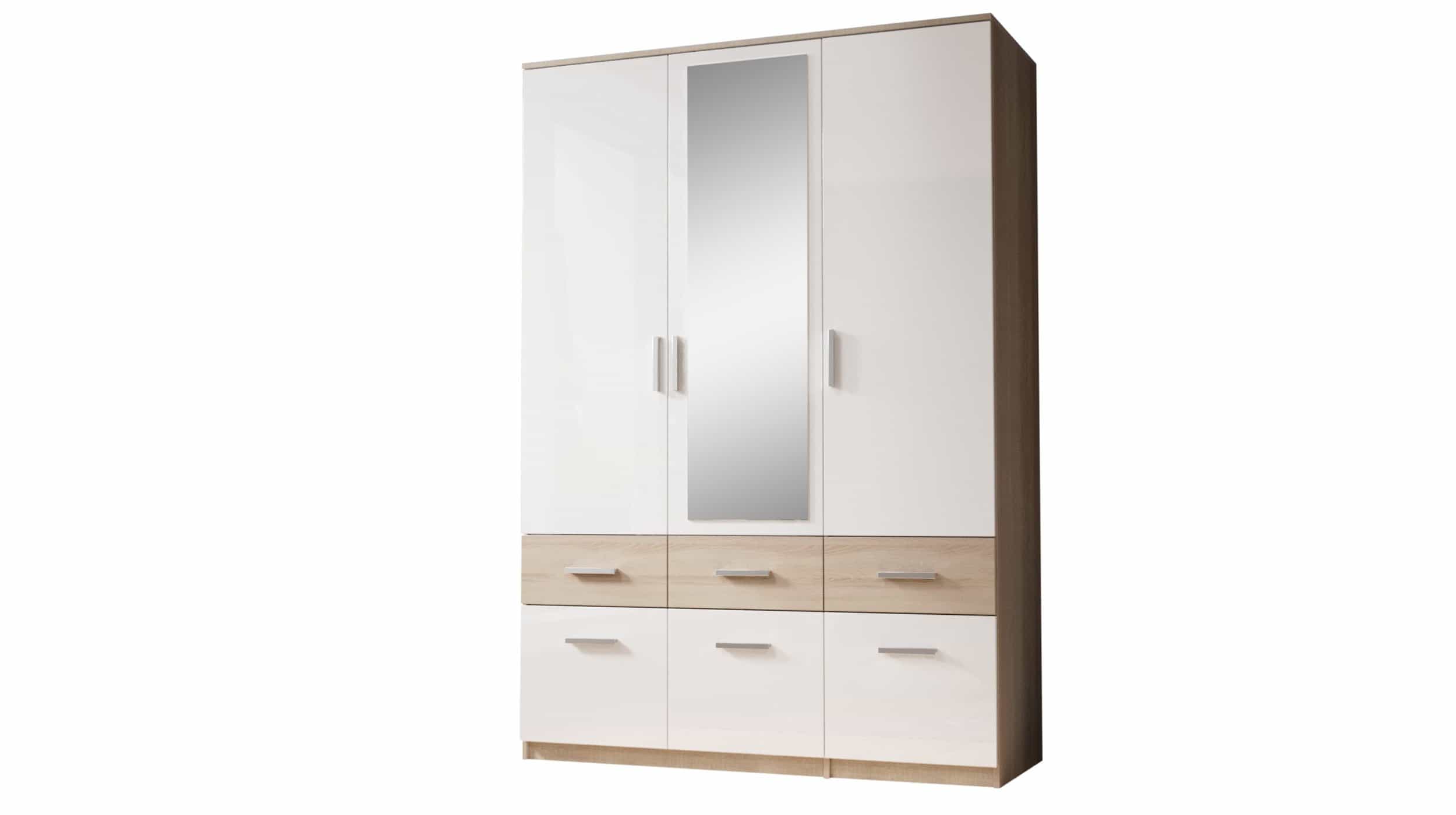 Kleiderschrank Spiegel Sonoma Eiche - weiß - 135 cm - BOX