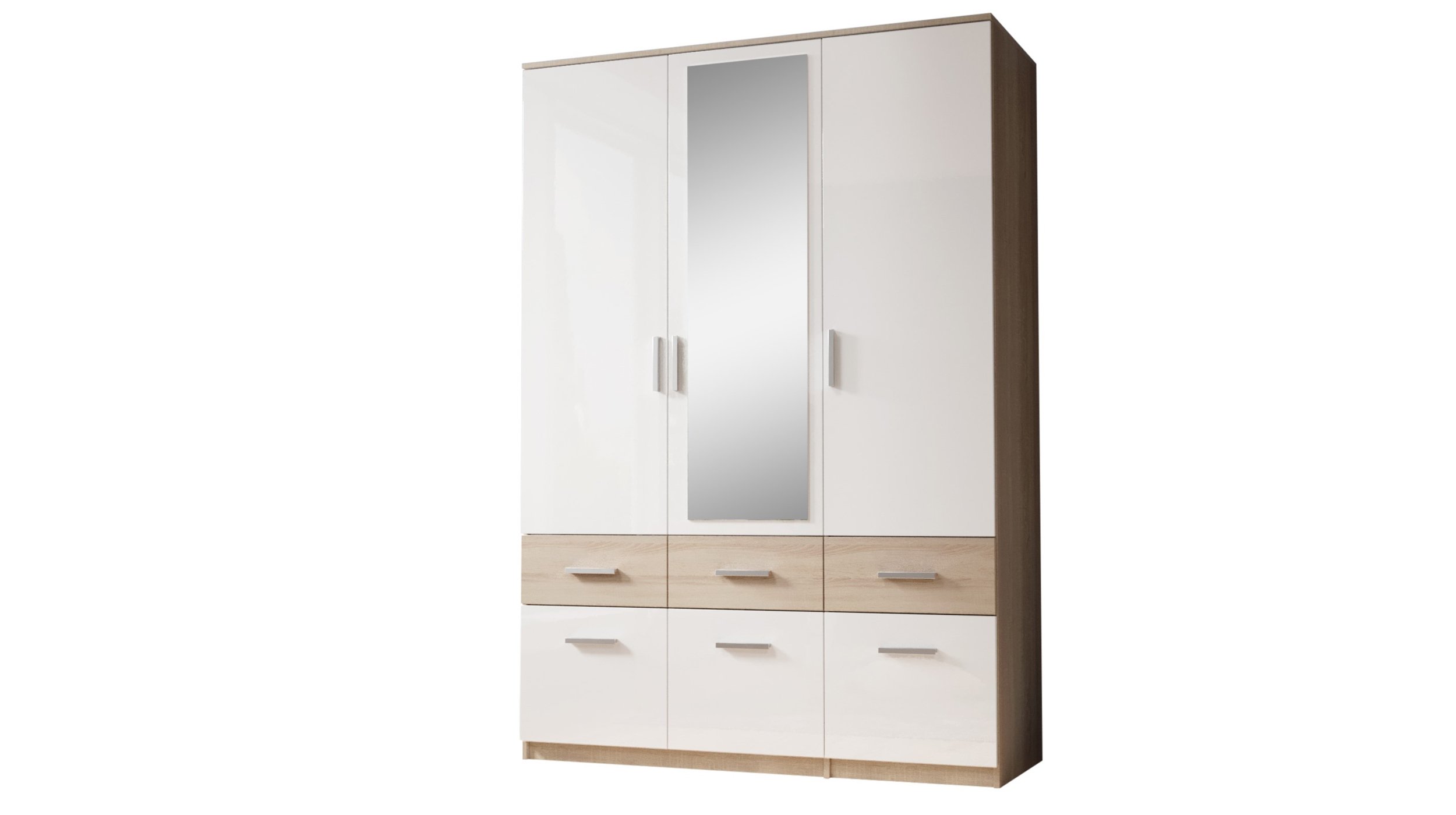 Kleiderschrank mit Spiegel - Sonoma Eiche - weiß - 135 cm - BOX