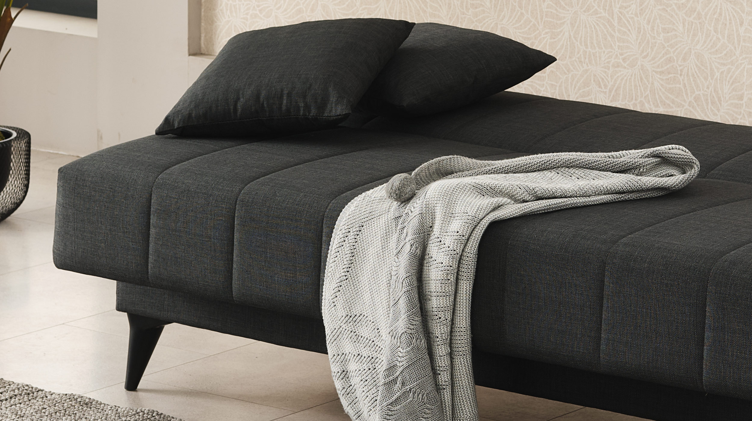 Einzelsofa 3-Sitzer grau Schlaffunktion Bettkasten 192 cm - ACTION