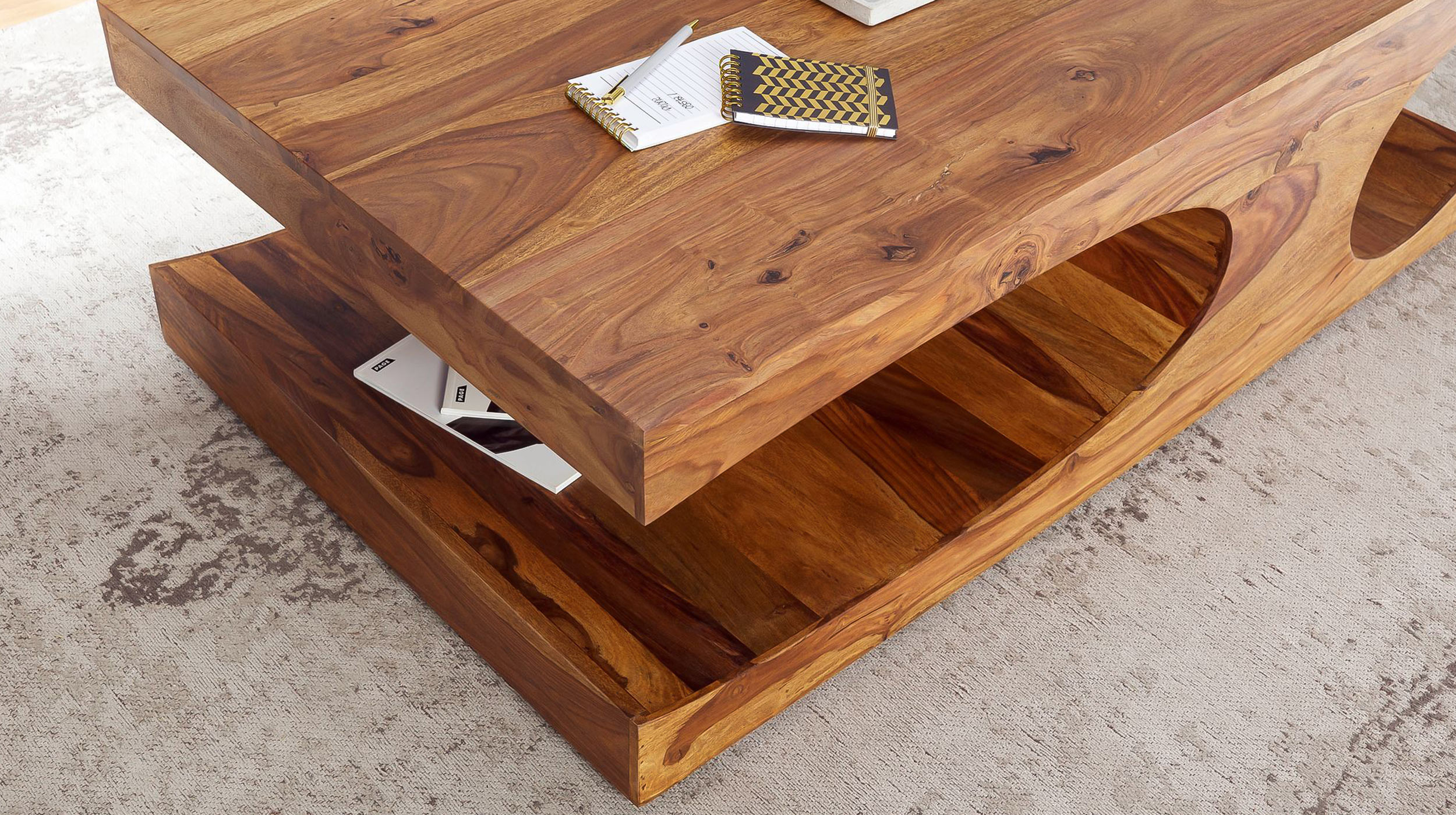 Couchtisch Sheesham massiv gebeizt 118 x 70 cm - SKADI 