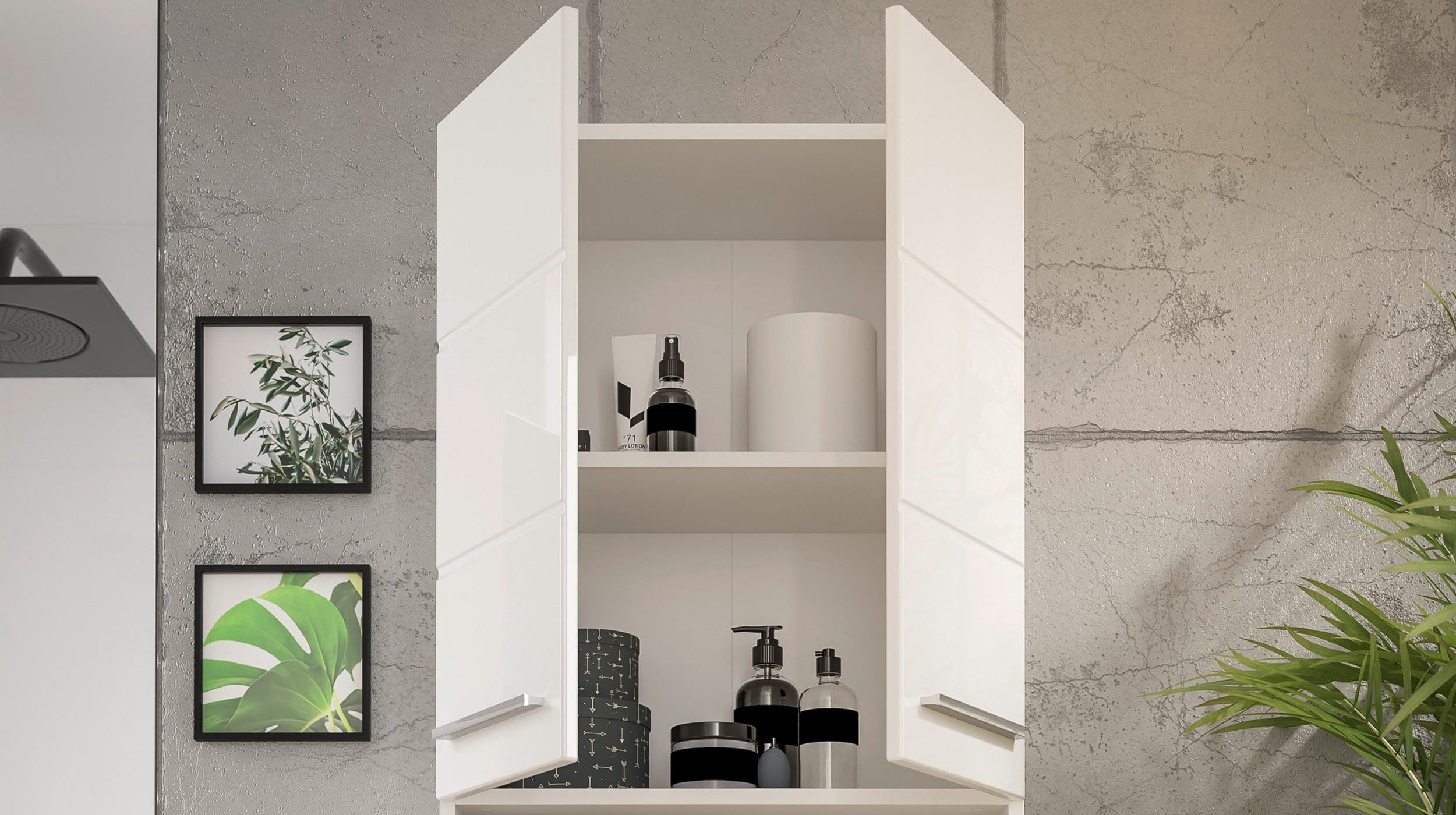 Bad Hochschrank weiß hochglanz 4 Türen Breite 60 cm - MANDY