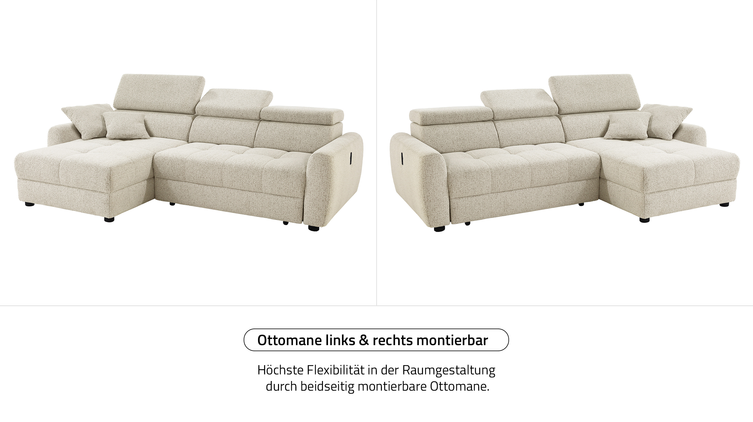 Ecksofa elektrisch ausfahrbar beige 270 cm - MOVE