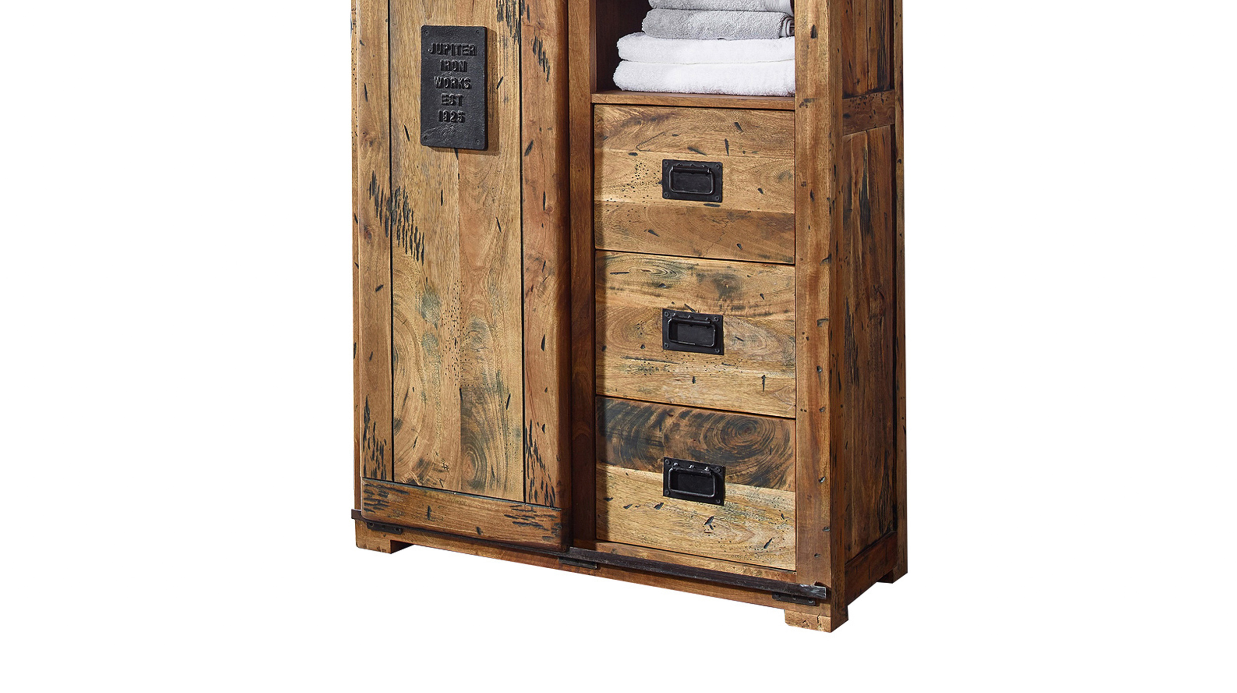 Garderobenschrank 1 Rolltür Mango massiv 100 cm - montiert - EMANUEL