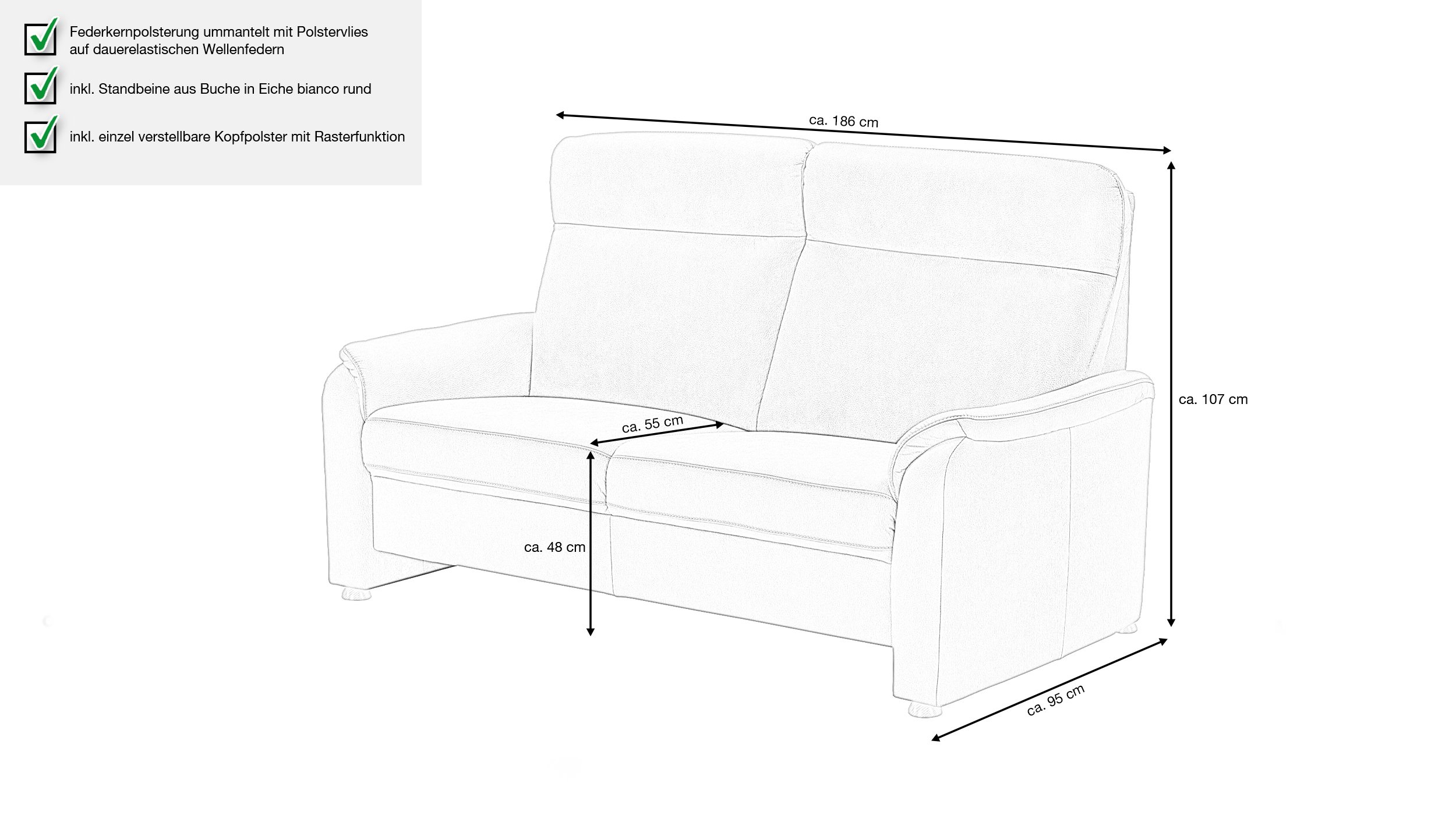 Couchliebe® Einzelsofa 2,5 Sitzer planbar - anthrazit - Basis Version - PENELOPE