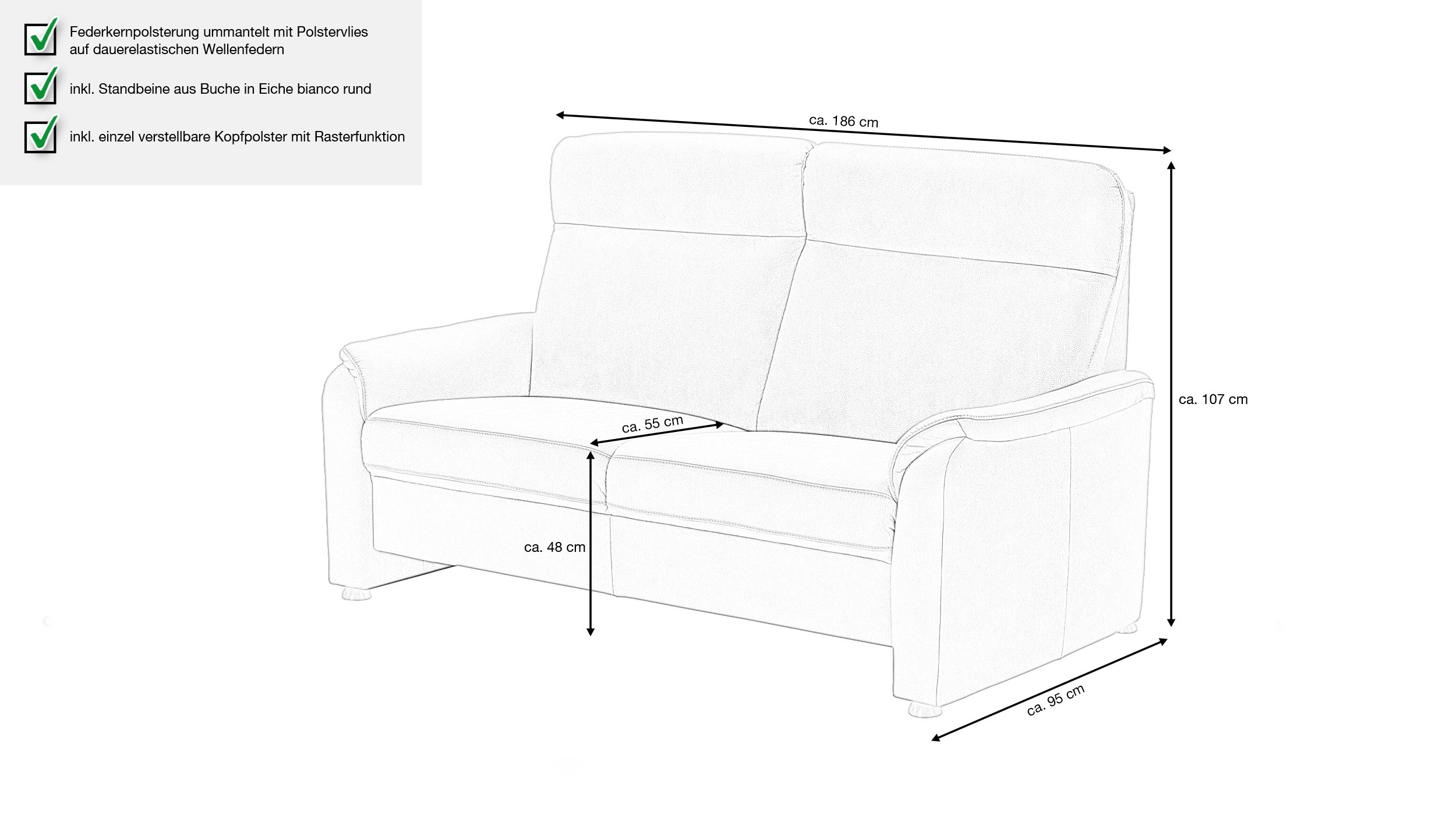 Couchliebe® Einzelsofa 2,5 Sitzer planbar - anthrazit - Basis Version - Penelope