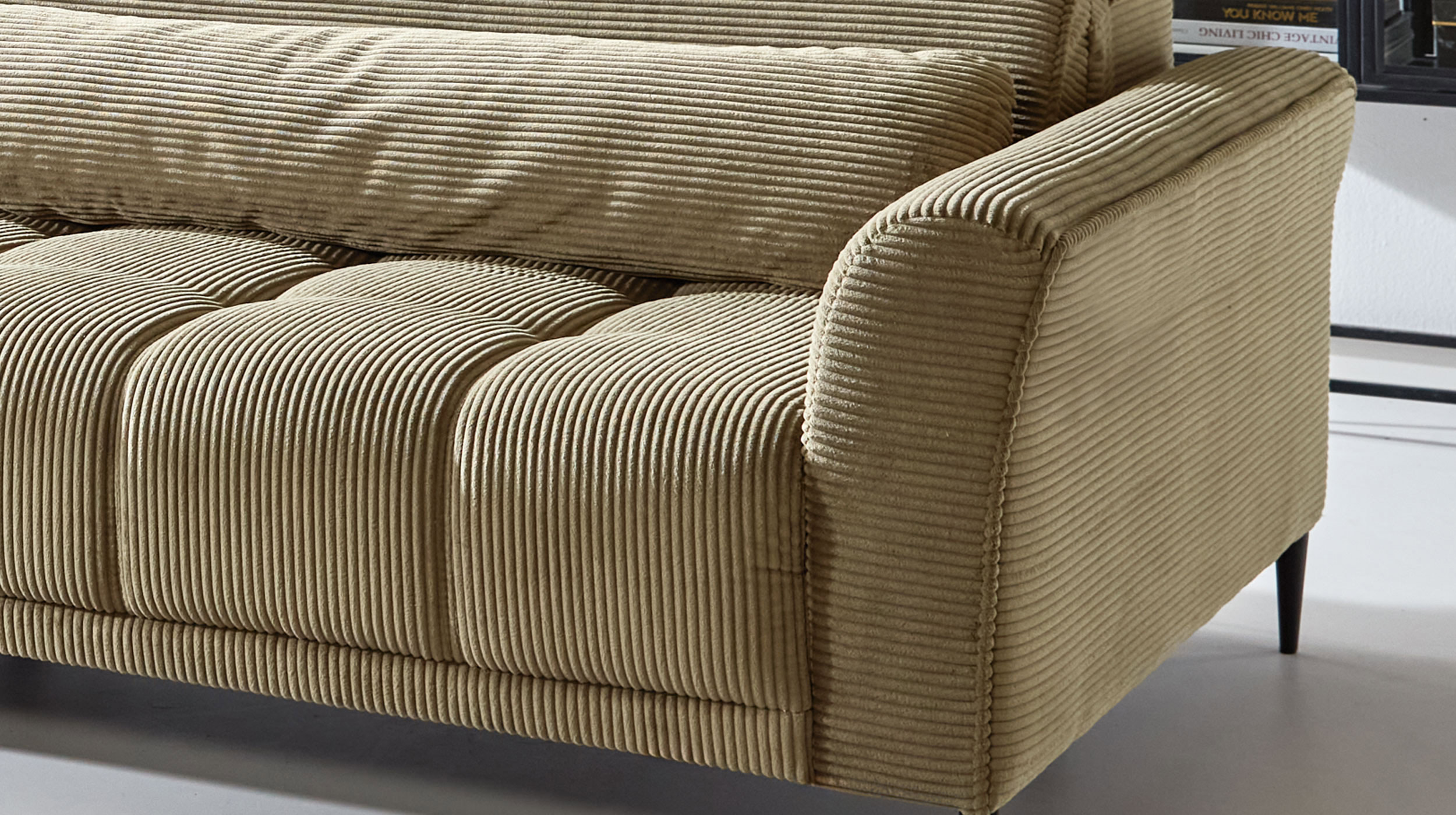 Big Sofa Cord grün 280 cm - mit Nosagunterfederung - LOGAN
