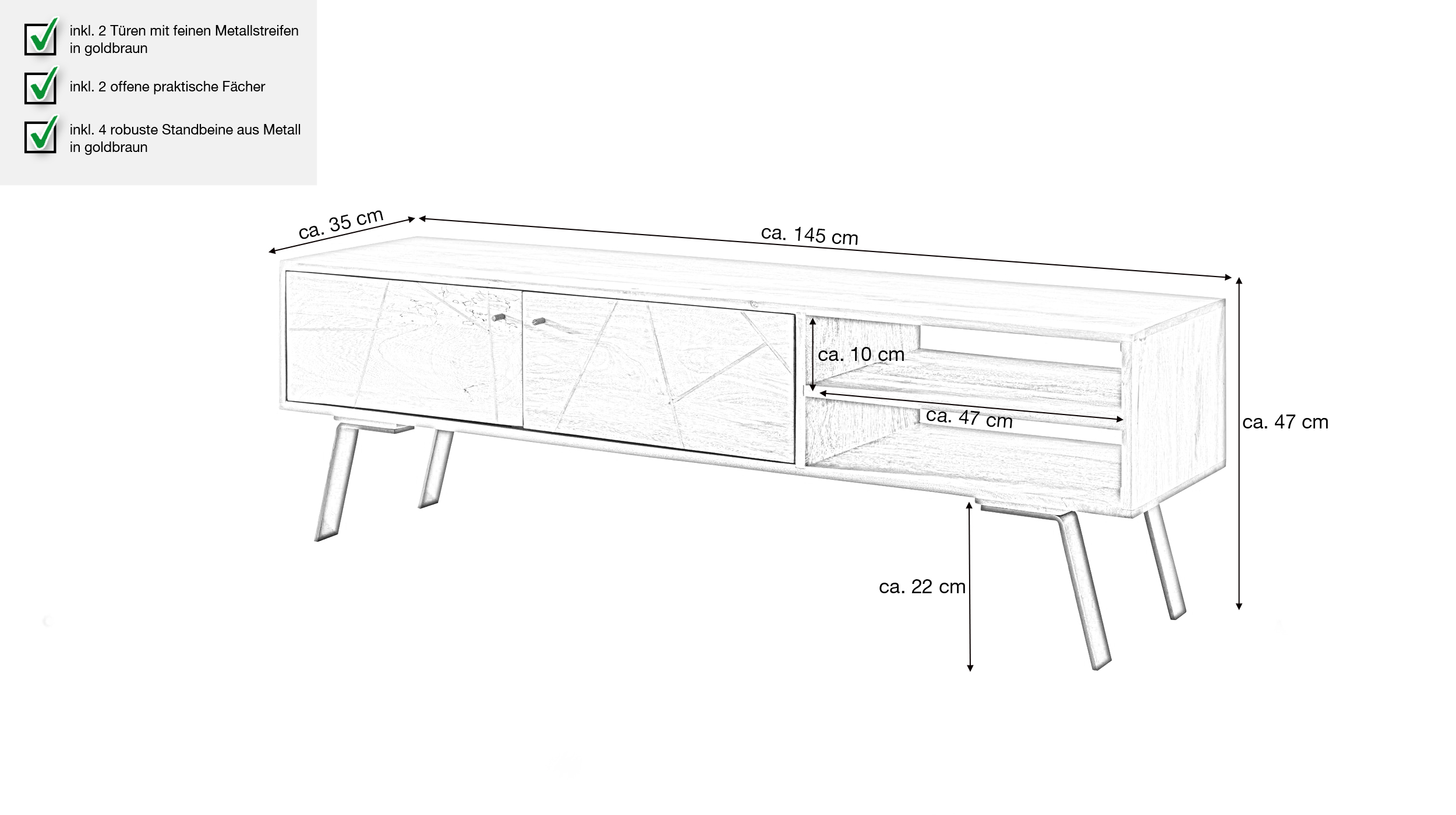 TV-Lowboard Mango massiv lackiert 2-türig 145 cm - SVAR 