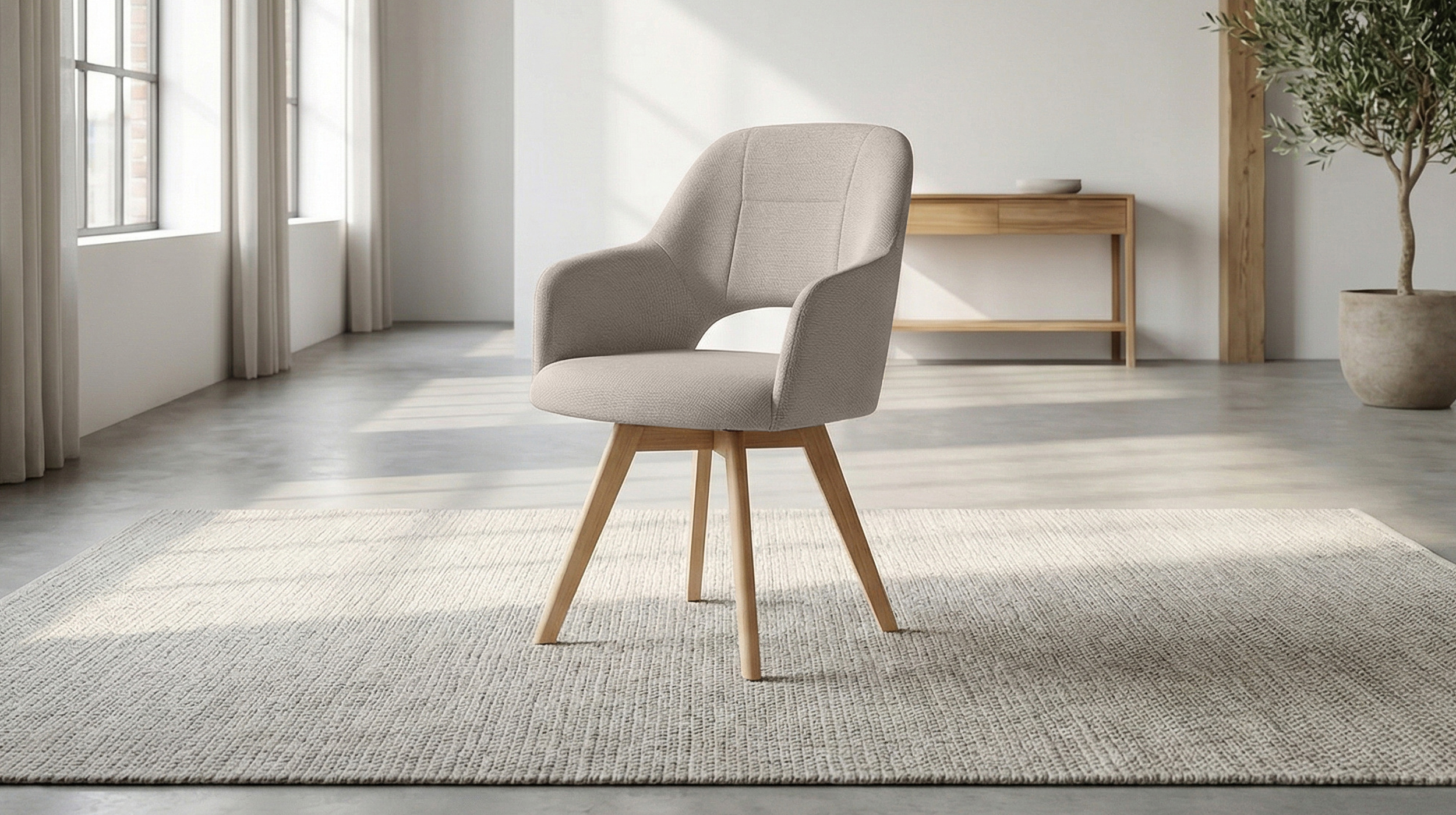 Armlehnstuhl beige Drehstuhl Microfaser Webstoff - STADE