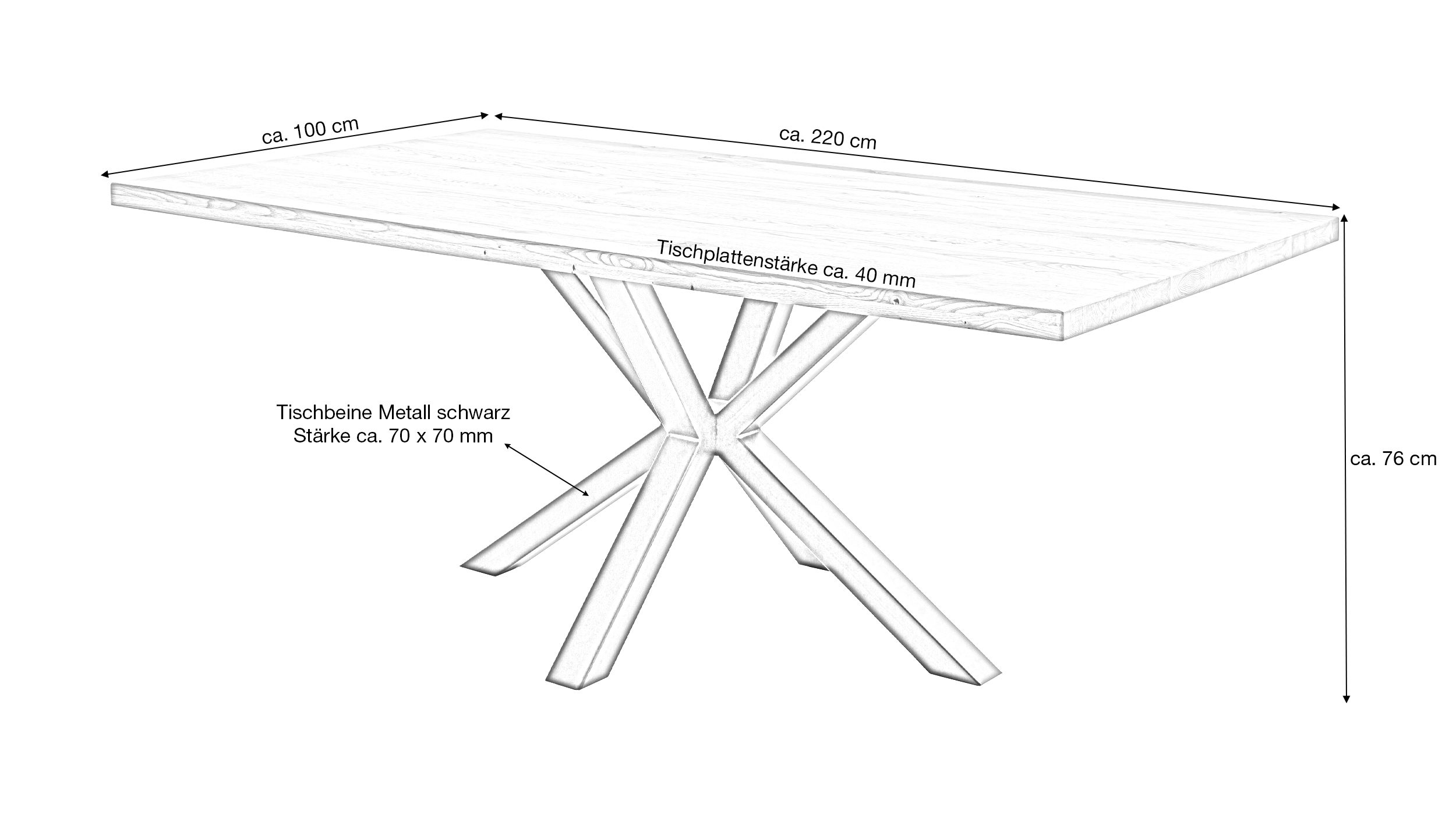 Esstisch Massivholztisch 220 cm massiv Wildeiche geölt - DEBA