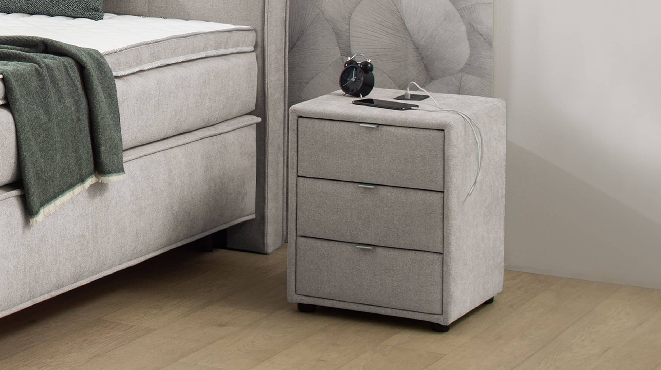 Nachttisch grau-beige - 44 x 45 cm - mit Ladestation - LIZZY