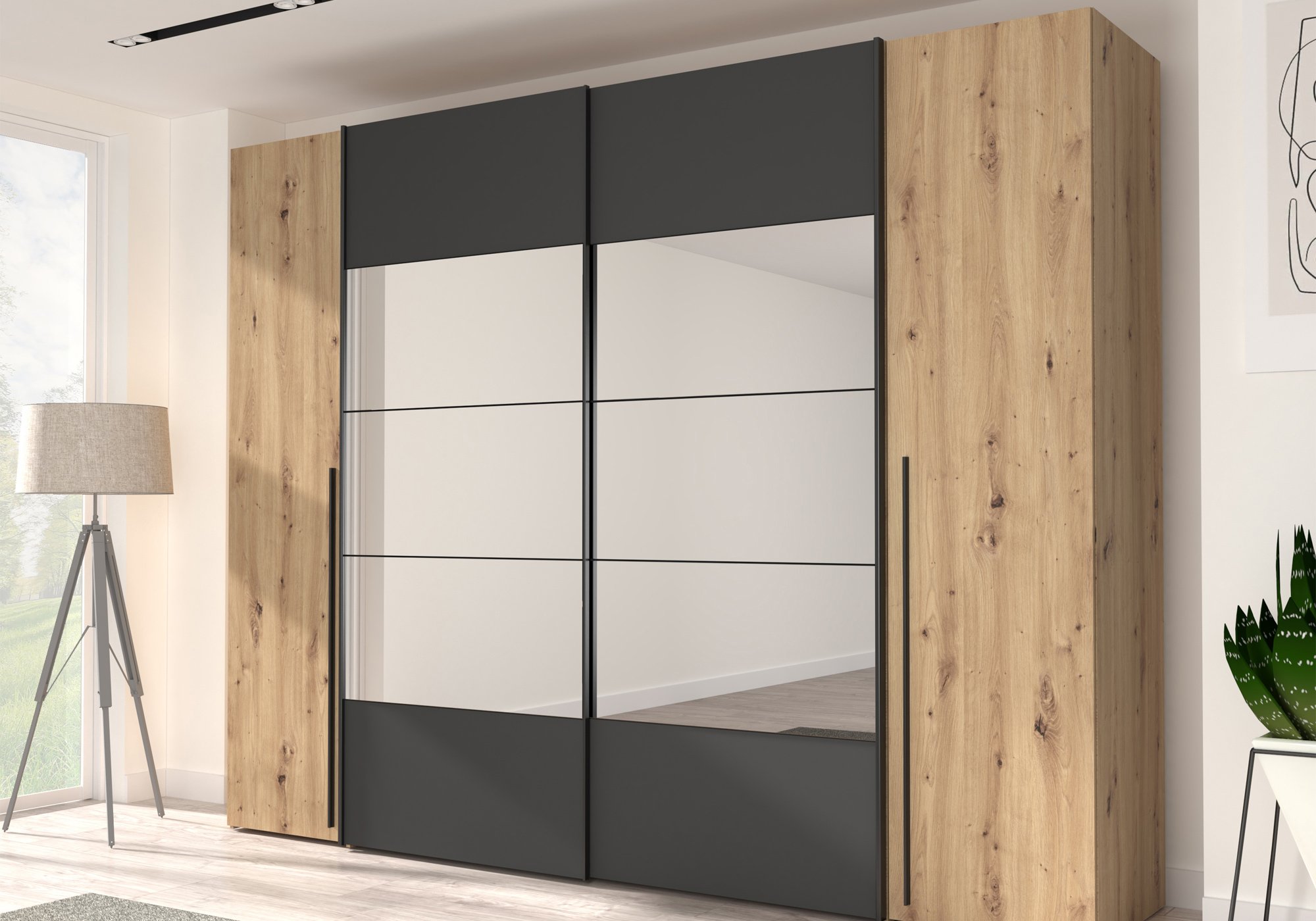 Kleiderschrank mit Spiegel - Artisan Eiche - 270 cm - RAYONG