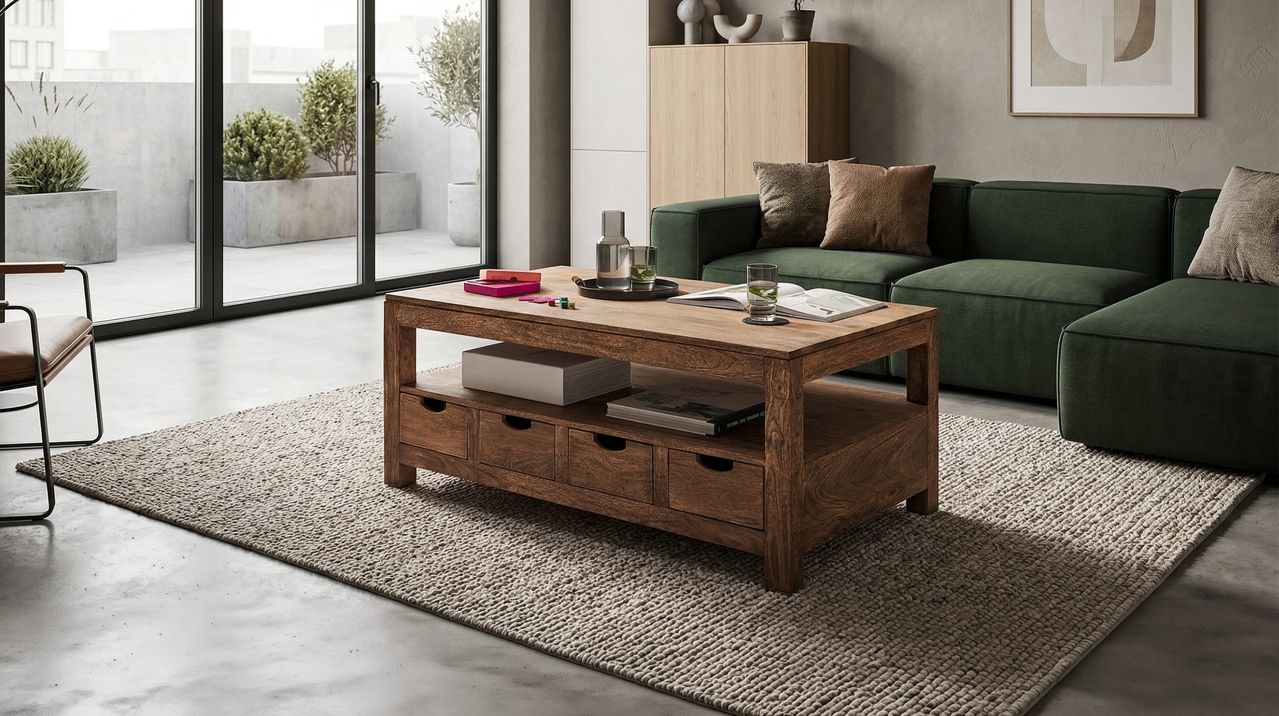 Couchtisch 120 cm Mango massiv gebeizt - montiert - MANGALA