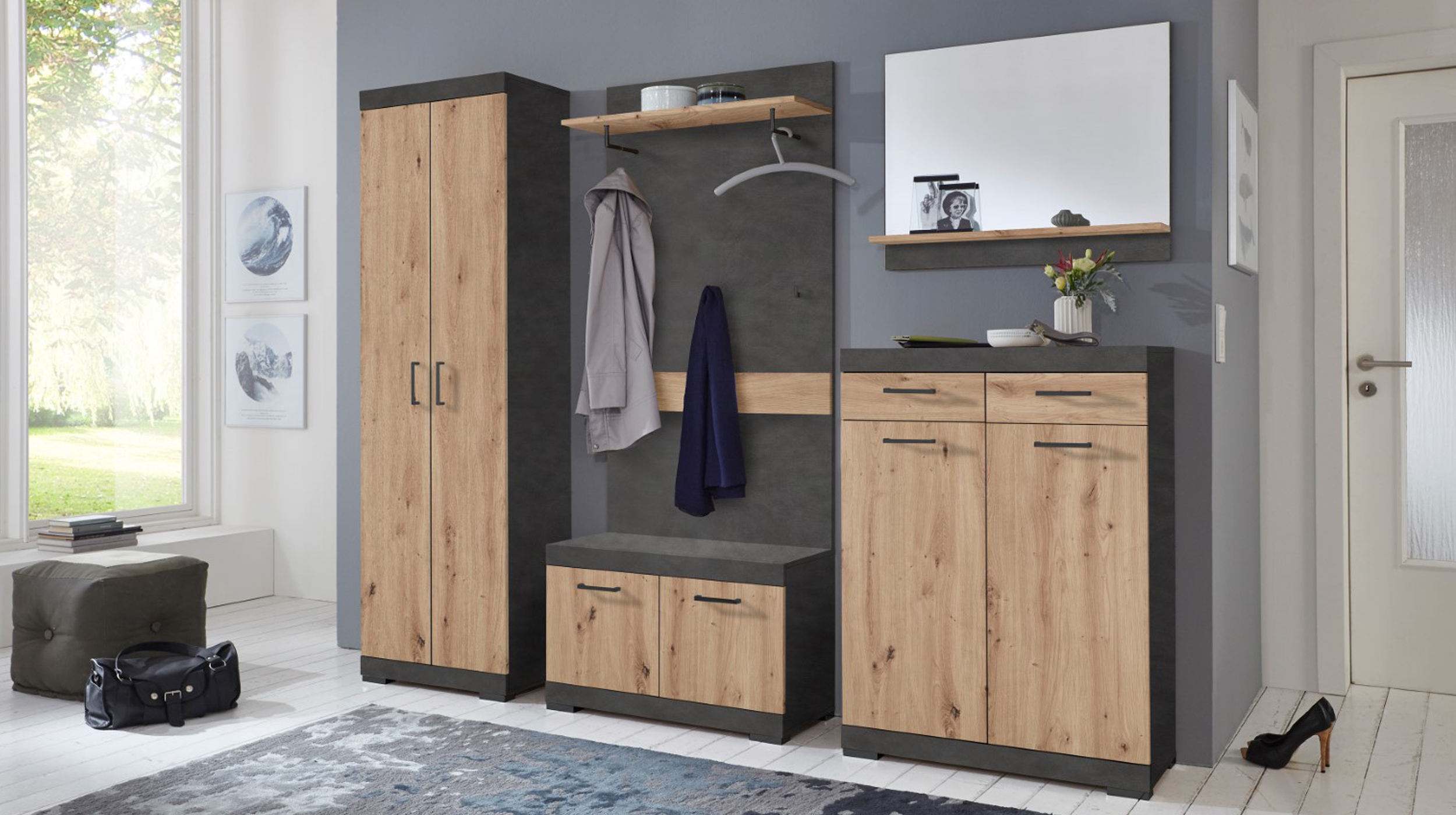 Garderobenschrank anthrazit Artisan Eiche 195 cm - BRISTOL