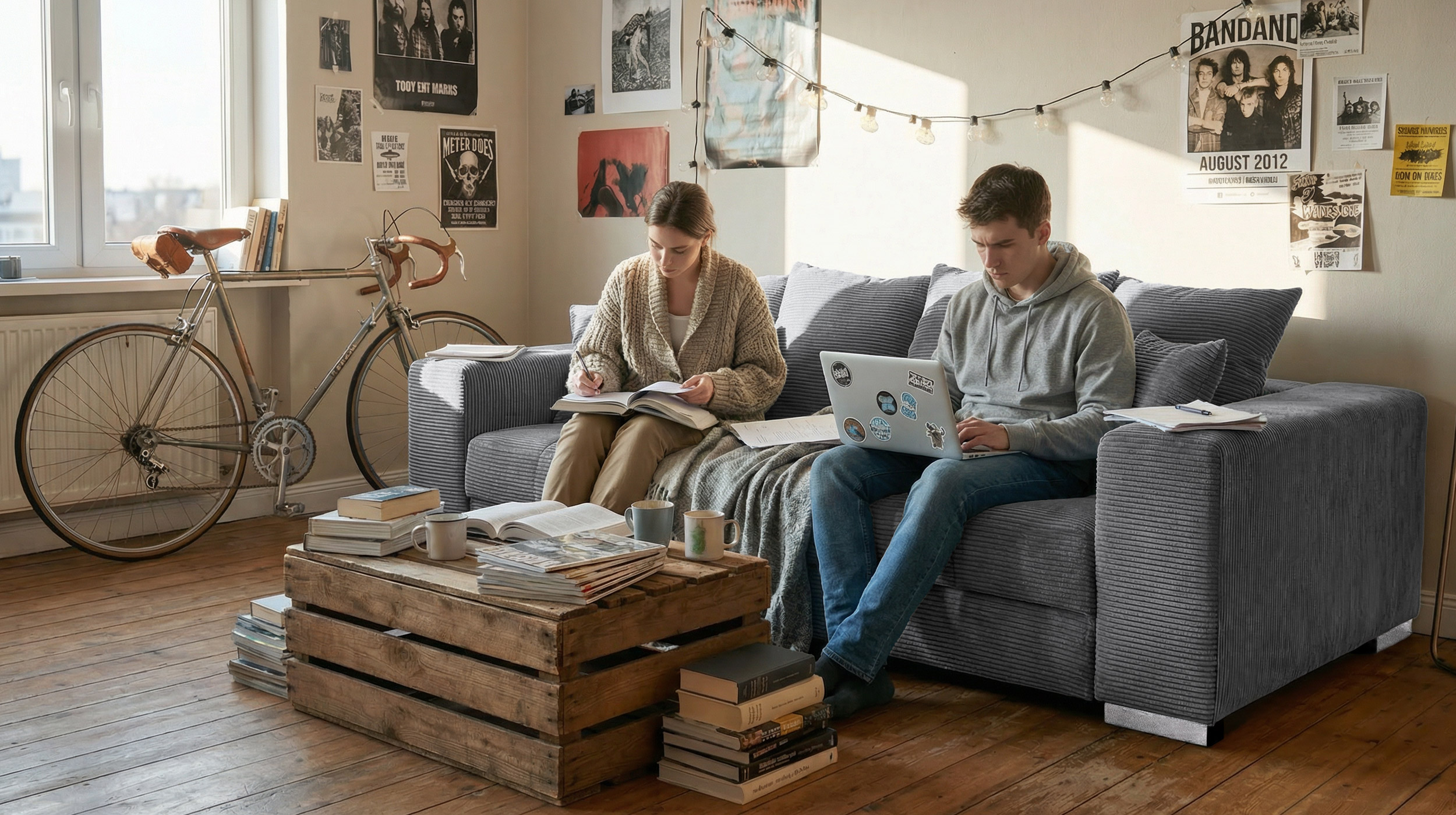 Big Sofa Cord grau - mit Nosagunterfederung - 254 cm - BORNEO