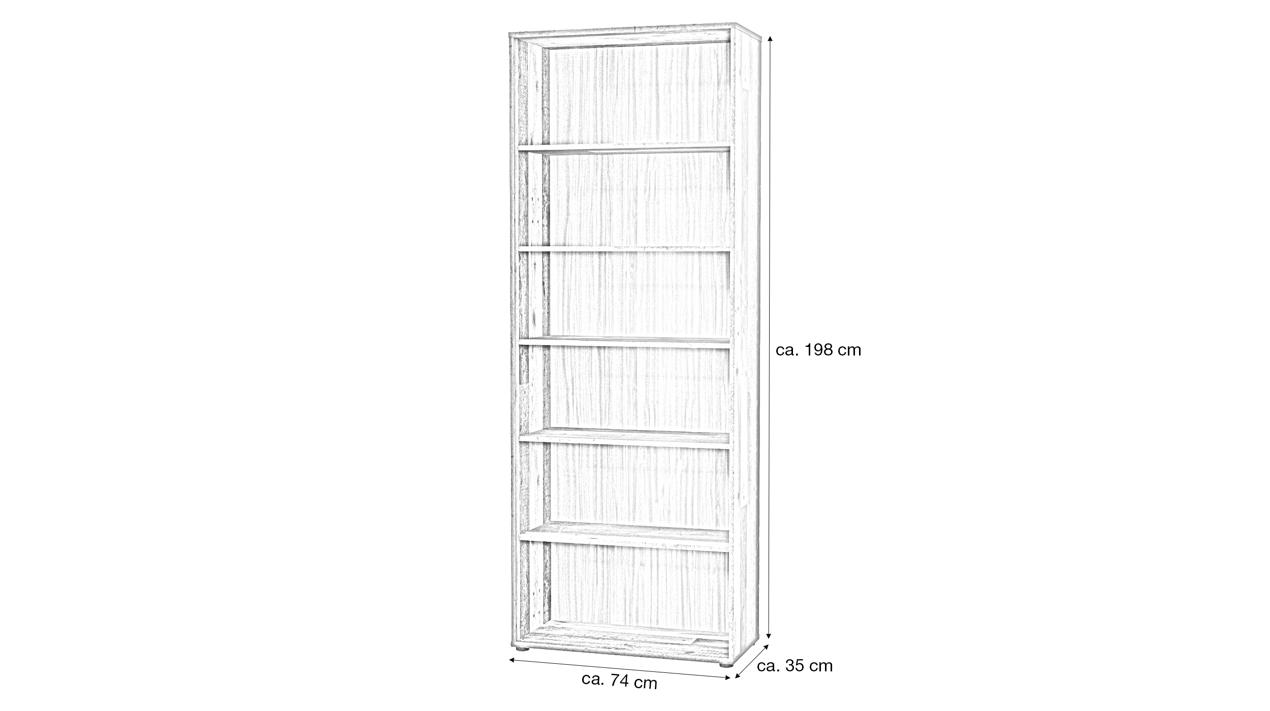 Bücherregal Büroregal Old Wood 198 x 74 cm - TEMPRA