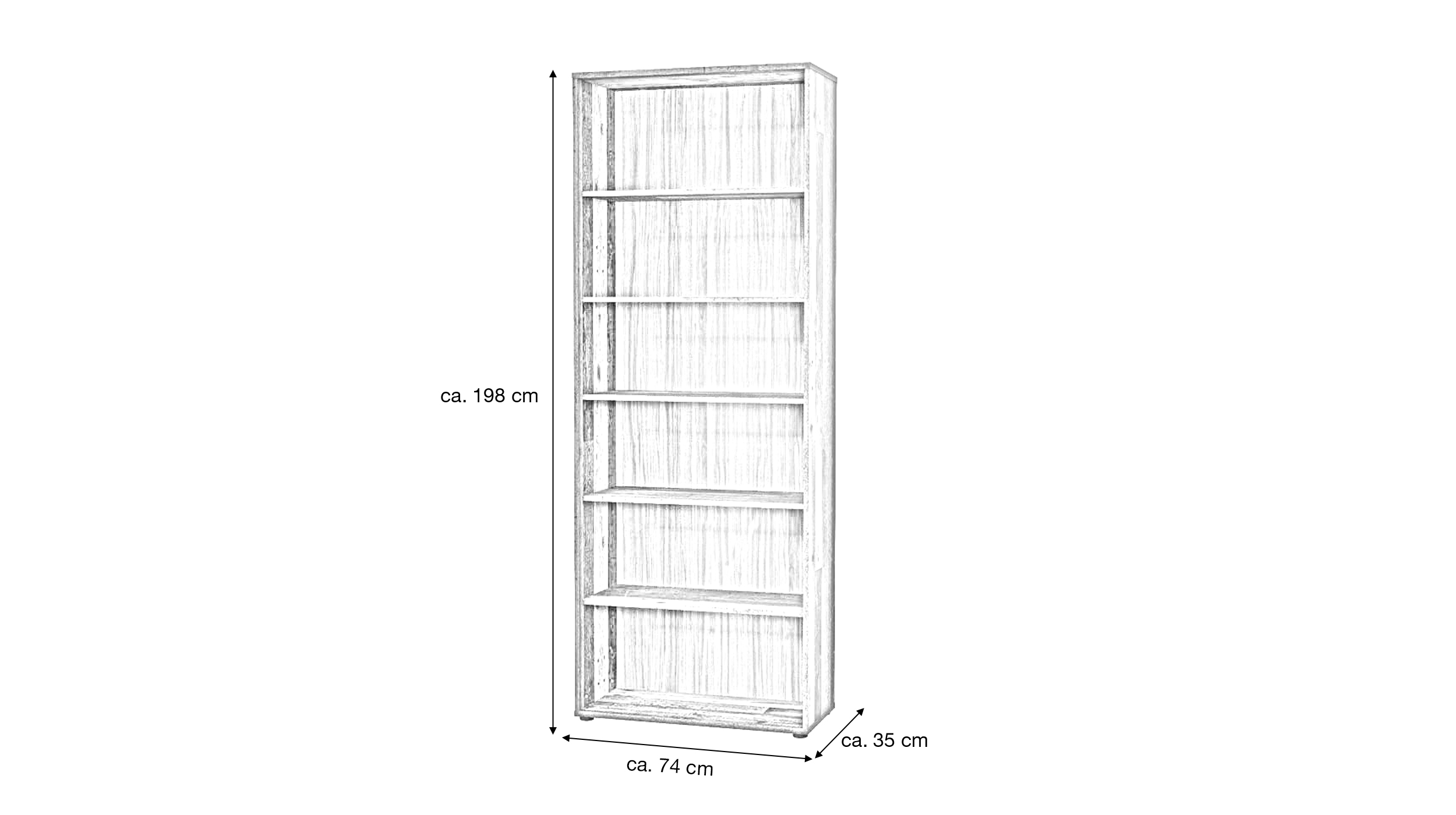 Bücherregal Standregal Old Wood B 74 x H 198 cm - TEMPRA