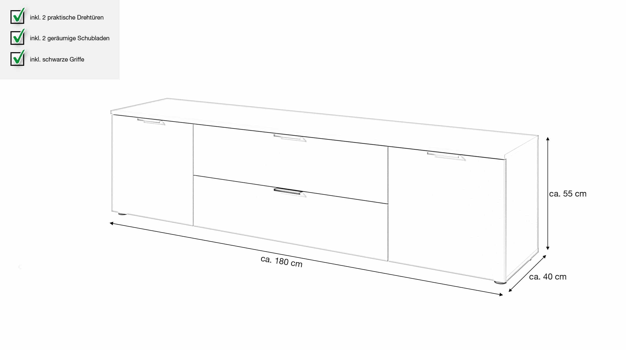 TV - Lowboard grün 180 cm TV-Board - LINZ