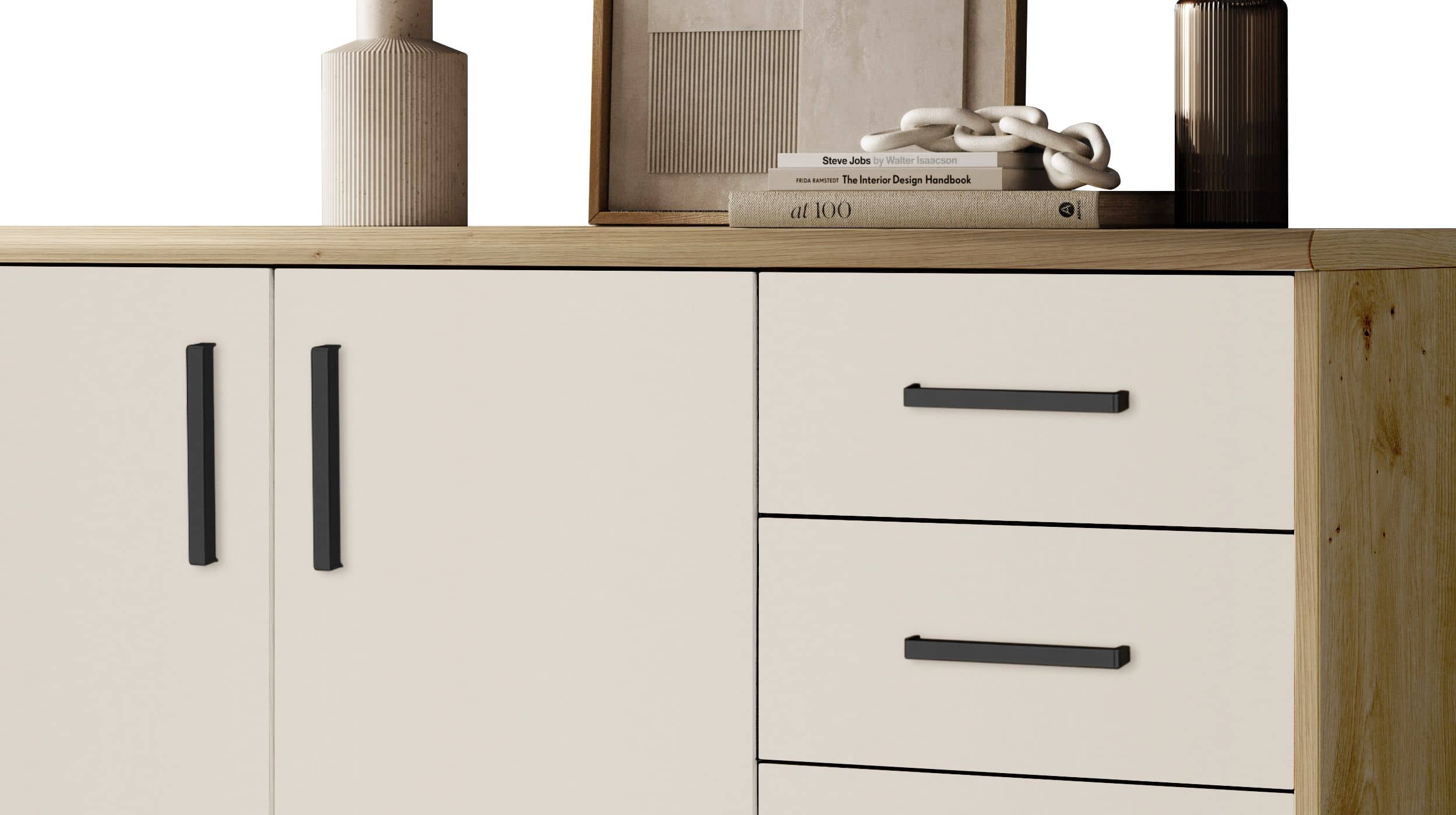 Kommode mit 2 Schubladen beige - Artisan Eiche 109 x 50 cm - NELLY