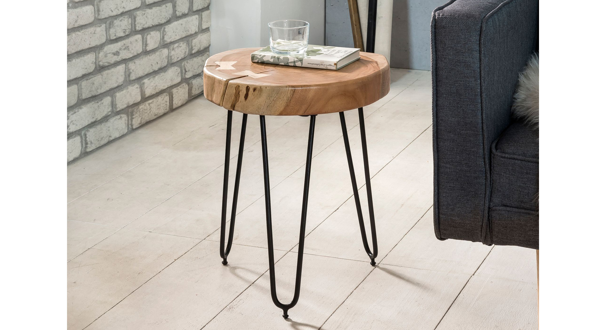 Beistelltisch Akazie lackiert massiv rund 30 x 30 x 41 cm - ACAS 