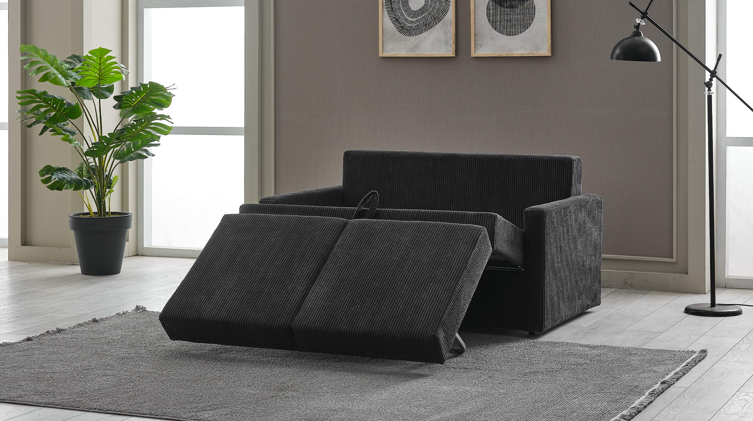 Schlafsofa Cord anthrazit 2-Sitzer 159 cm - BERGAMO