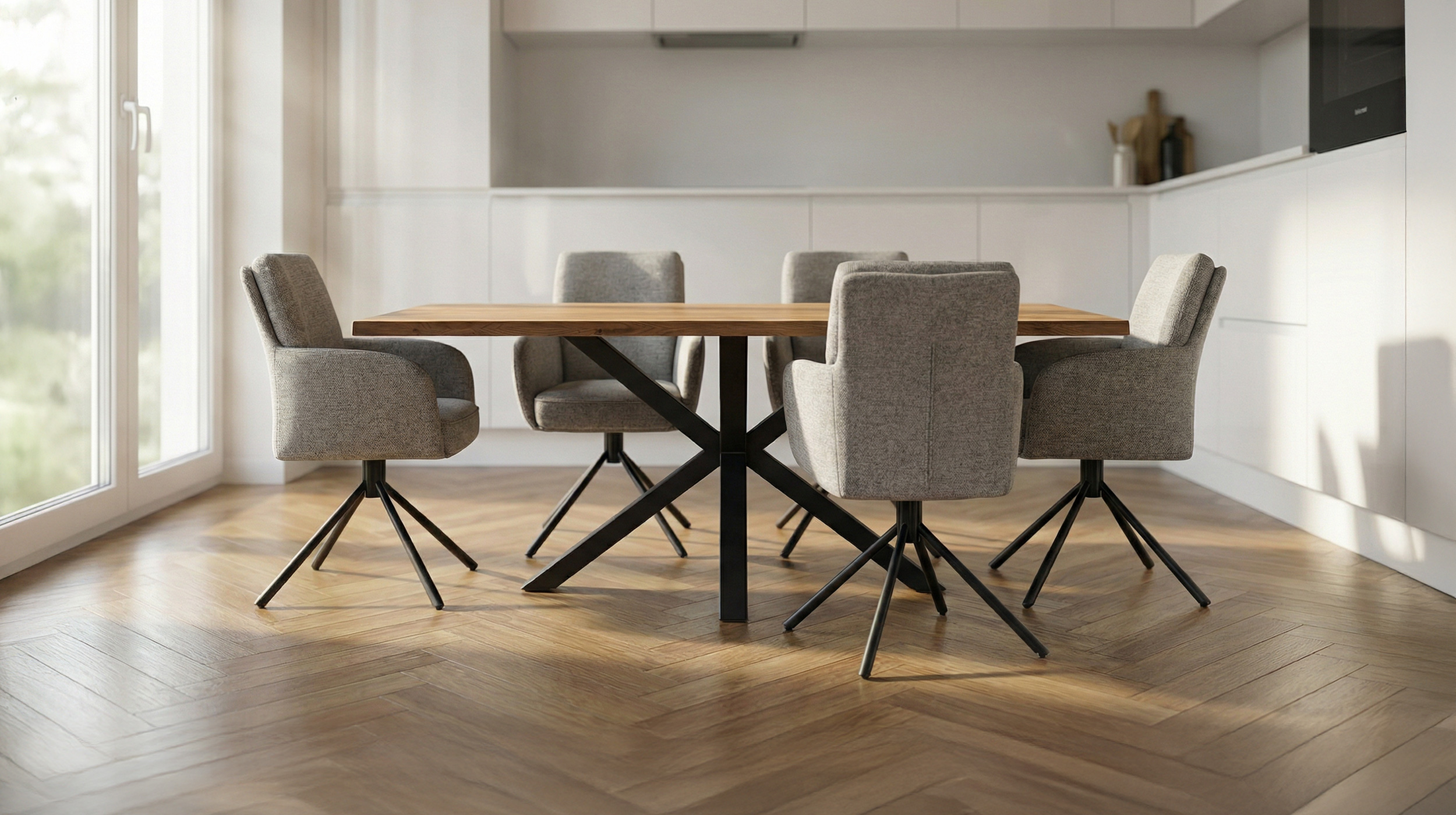 Armlehnstuhl grau Webstoff Drehstuhl Taschenfederkern - JÖRDIS