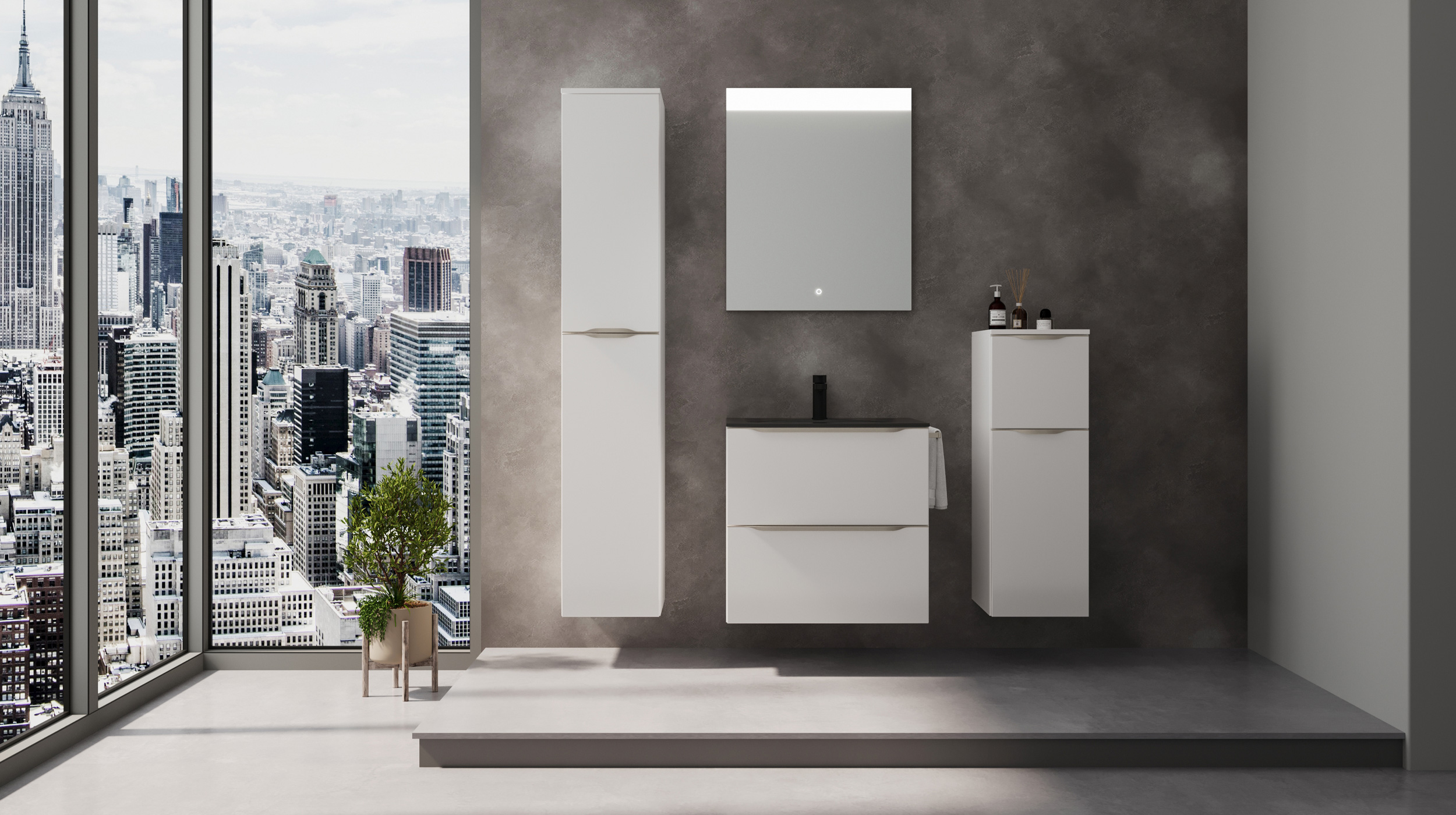 Badmöbel-Set weiß Glanz - 4-Teile - Waschtisch 60 cm - FRANA Badmöbel-Set weiß Glanz - 4-Teile - Waschtisch 60 cm - FRANA