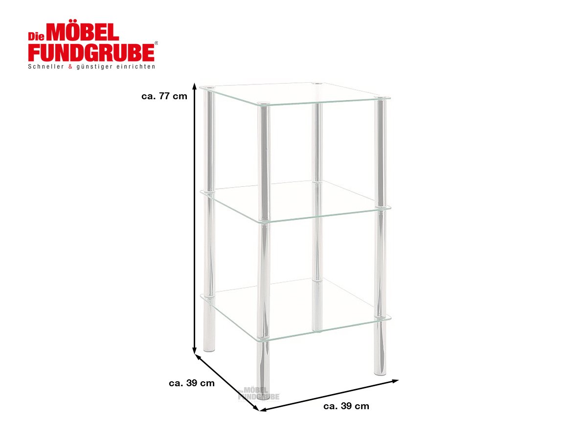 Beistelltisch chrom - Glas - quadratisch - 39 x 77 cm - EMDEN