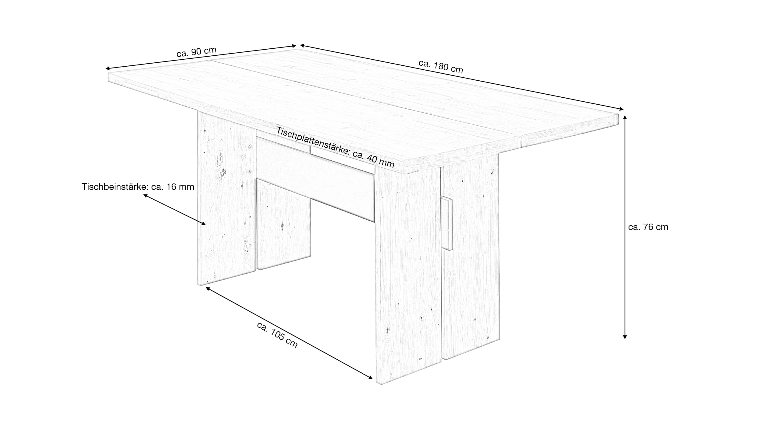 Esstisch Massivholztisch 180 x 90 cm Wildeiche - CATANIA