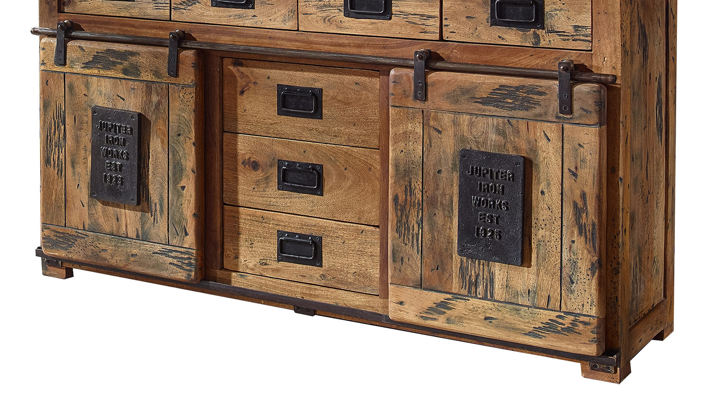 Sideboard mit 2 Rolltüren Mango massiv 150 cm - montiert - EMANUEL