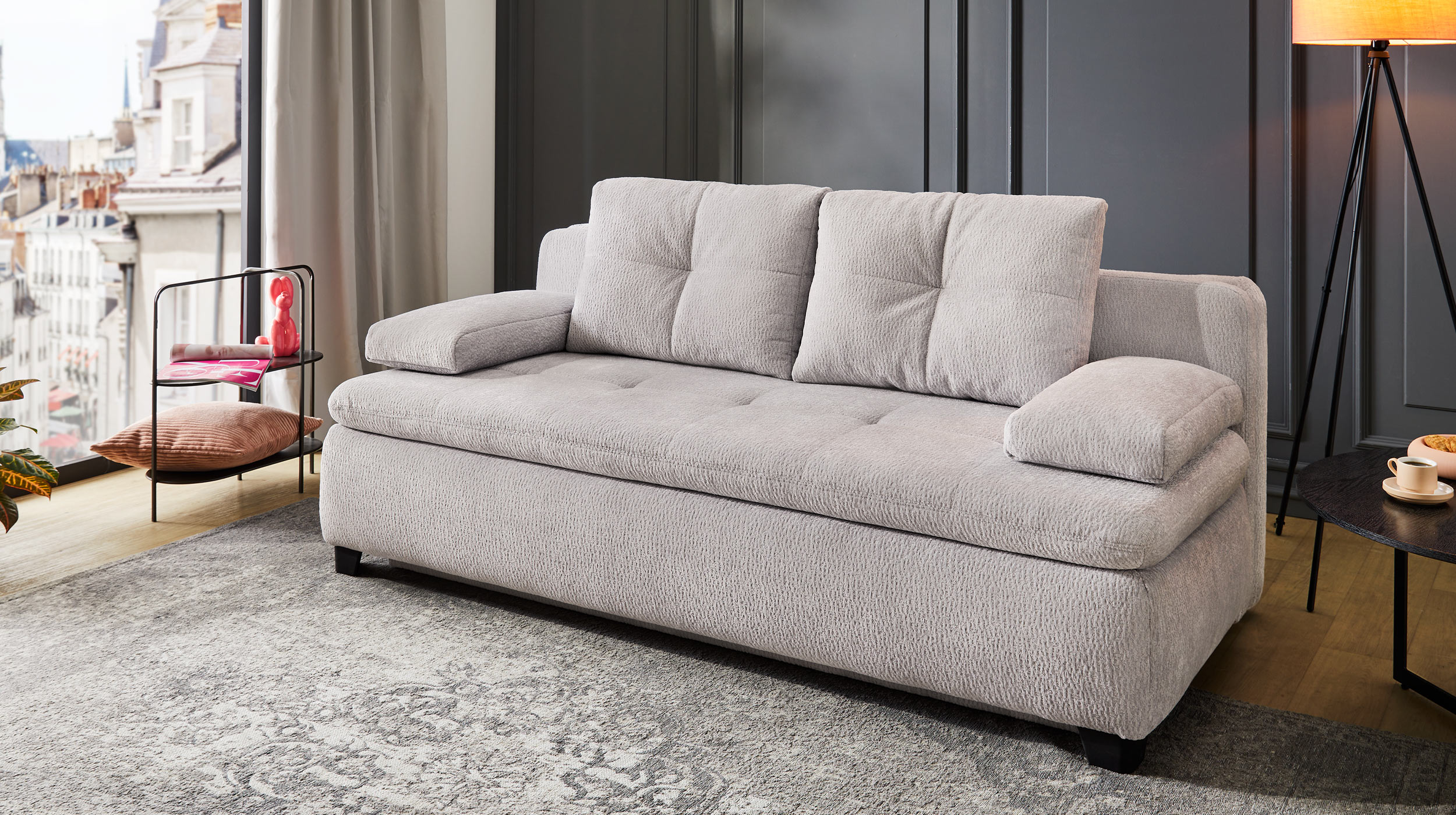 Schlafsofa grau Bettkasten Dauerschläfer 201 cm - BALU