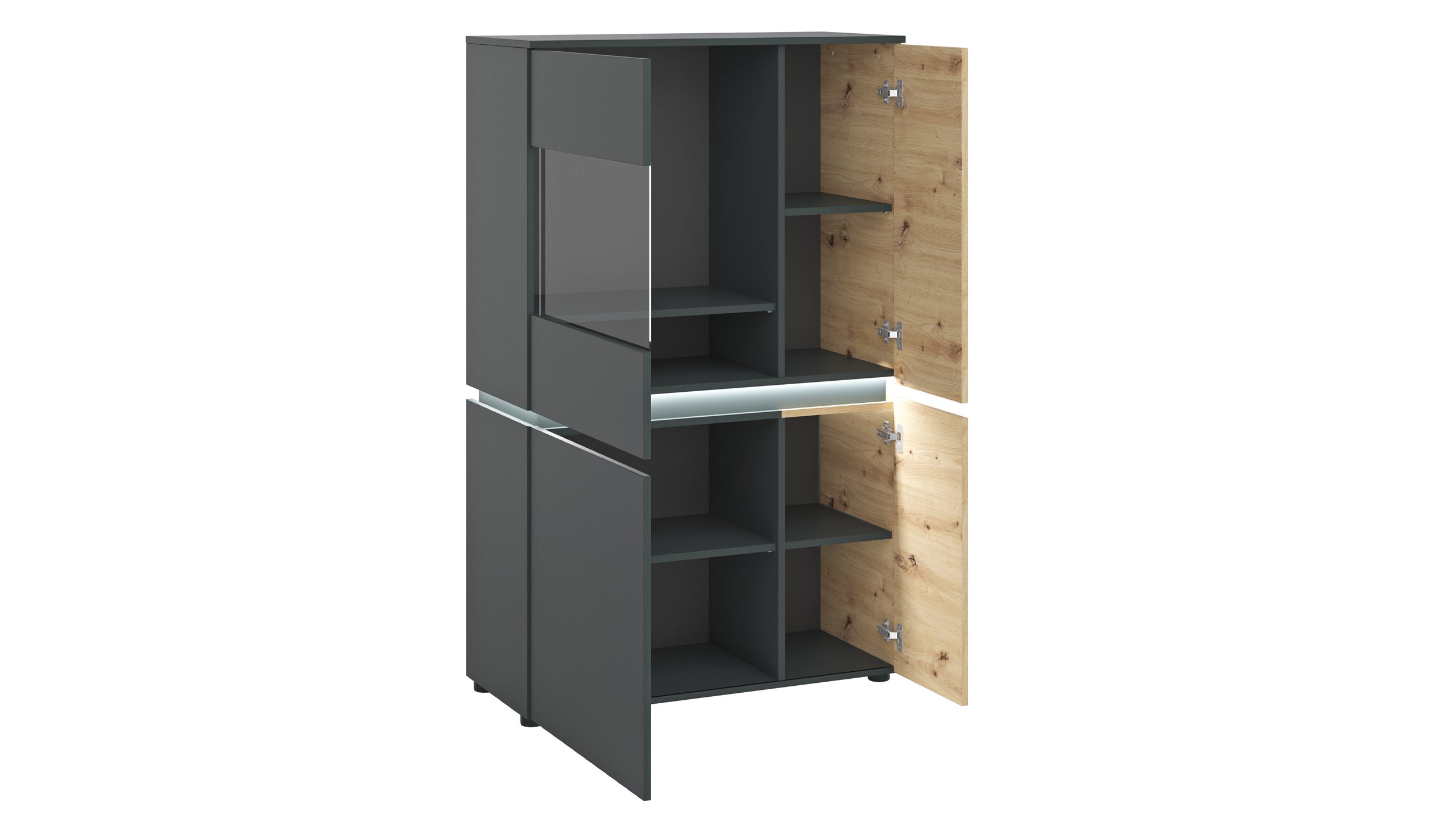 Vitrine mit Beleuchtung Artisan Eiche - grau B 90 x H 146 cm - LUCI