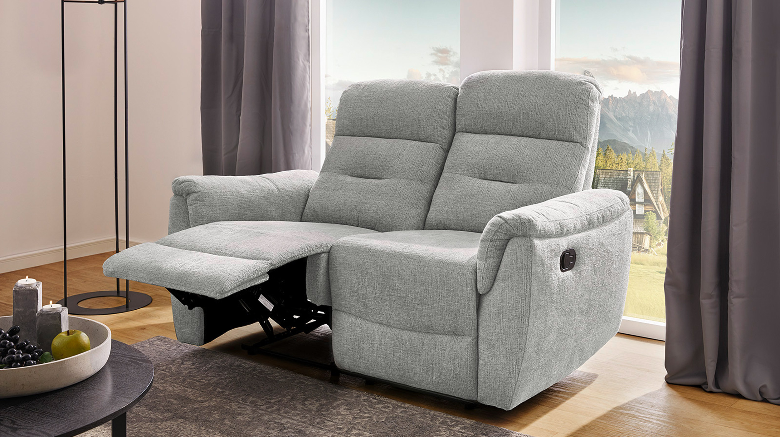 Einzelsofa 2-Sitzer Chenille grau 145 cm - Relaxfunktion - UTAH