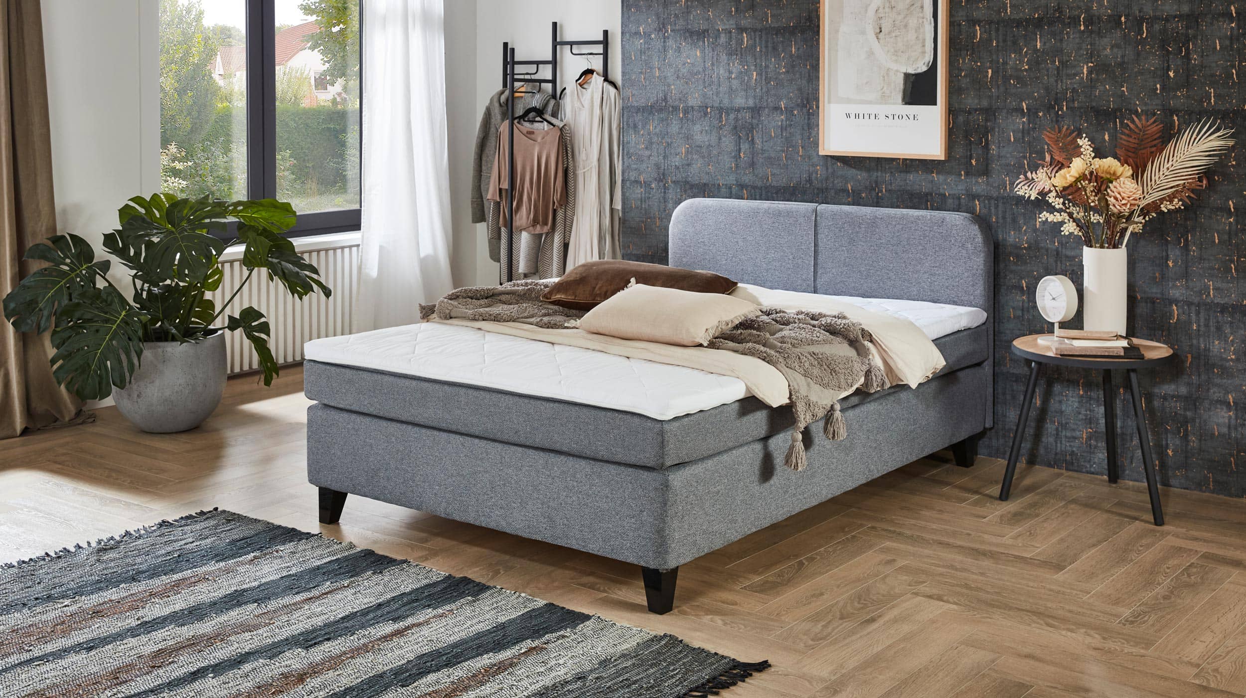 Boxspringbett 140 x 200 cm grau - Microfaser - JOLIET