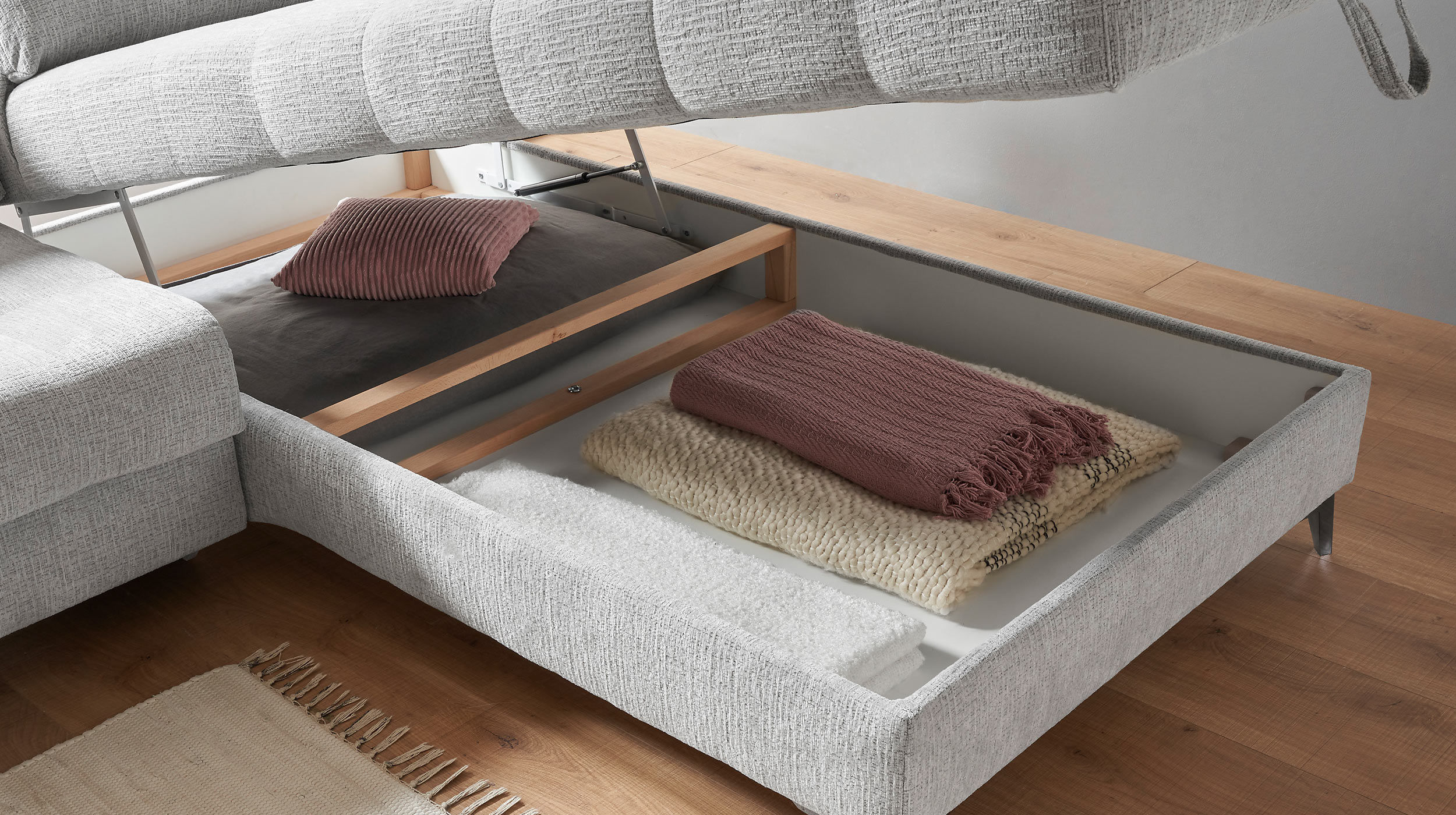 Ecksofa Sitztiefenverstellung grau Bettkasten 289 cm - VARADERO