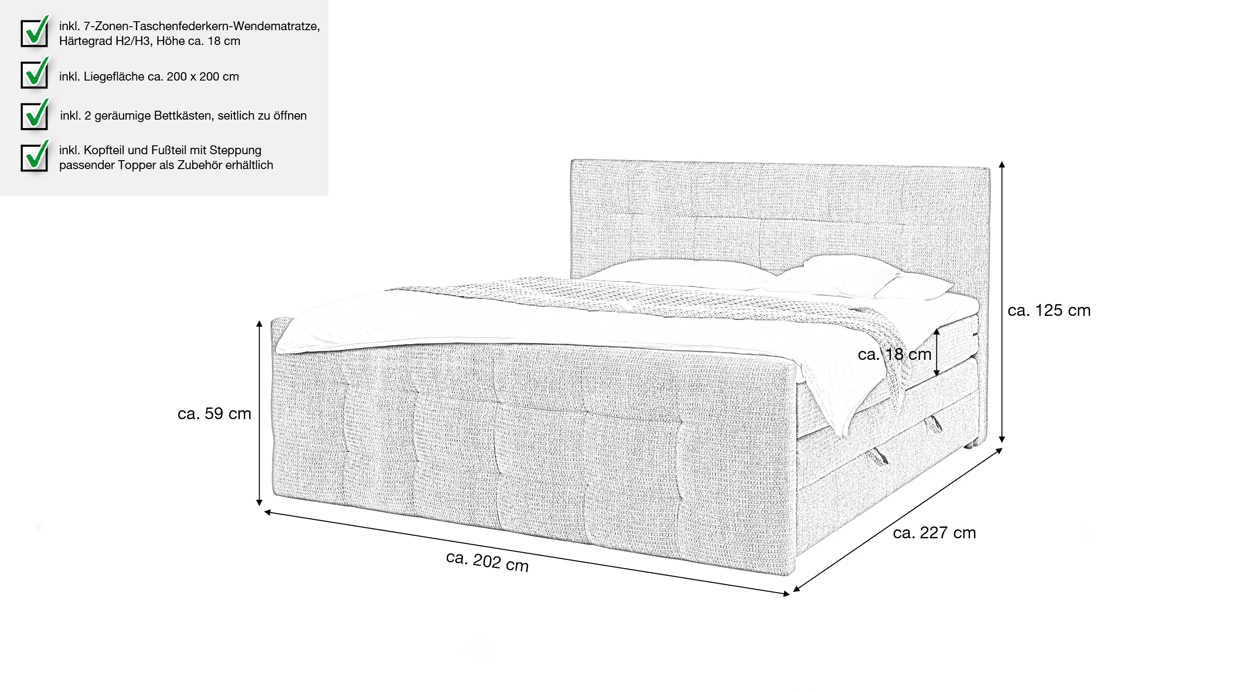 Boxspringbett 200 x 200 cm Bettkasten Chenille grün - IMOLA