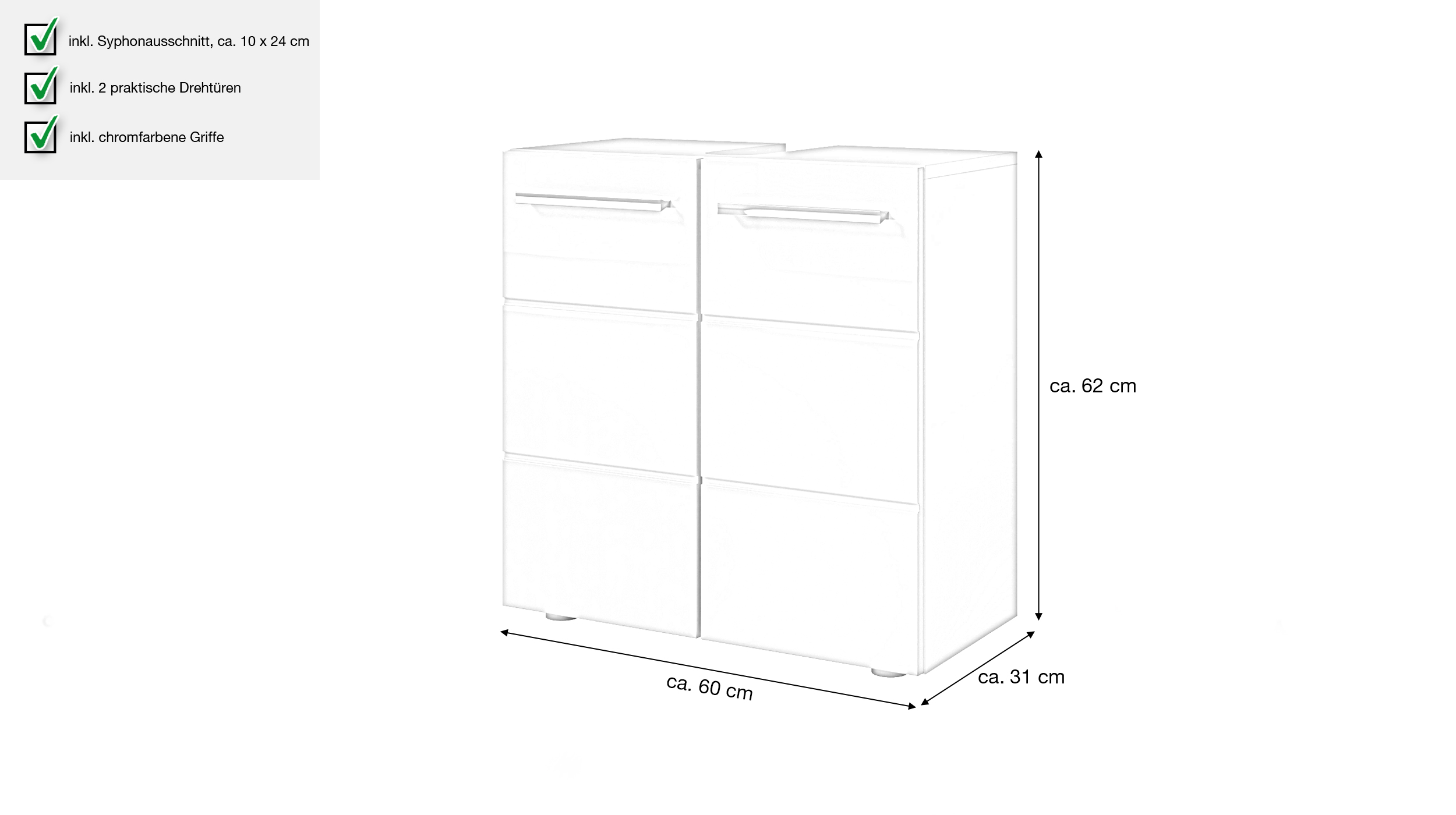 Waschbeckenunterschrank weiß hochglanz - 60 cm - MANDY