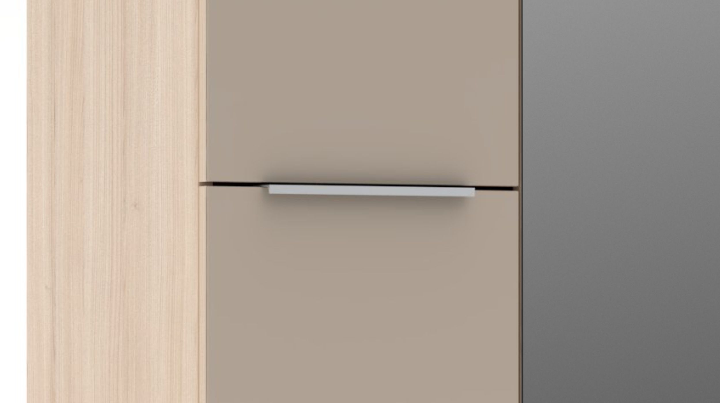 Garderobenschrank Spiegel beige Glasfront Eiche 65 cm - SANTORIN