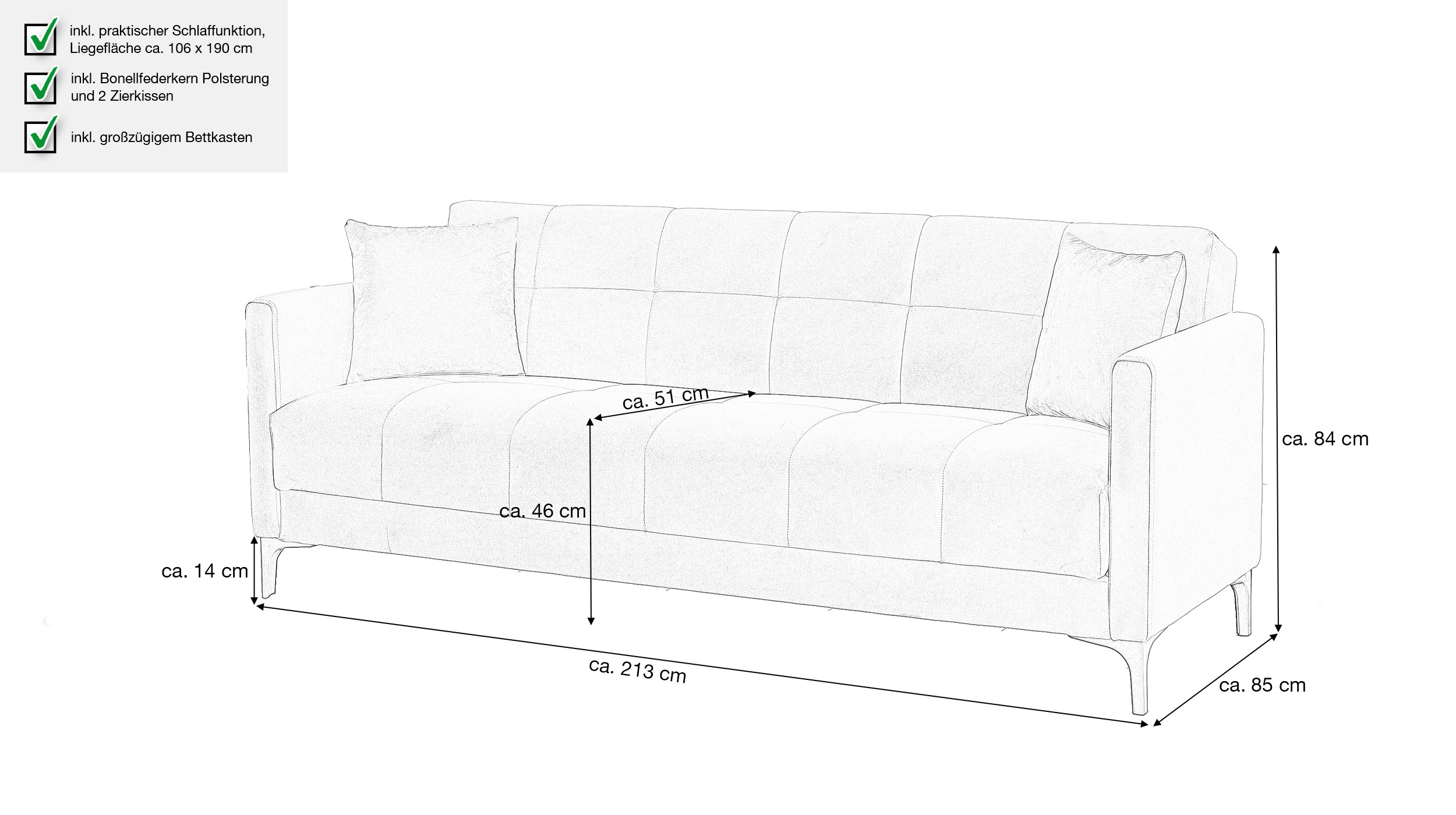 Einzelsofa grau Schlaffunktion Bettkasten ausziehbar 213 cm - PERU