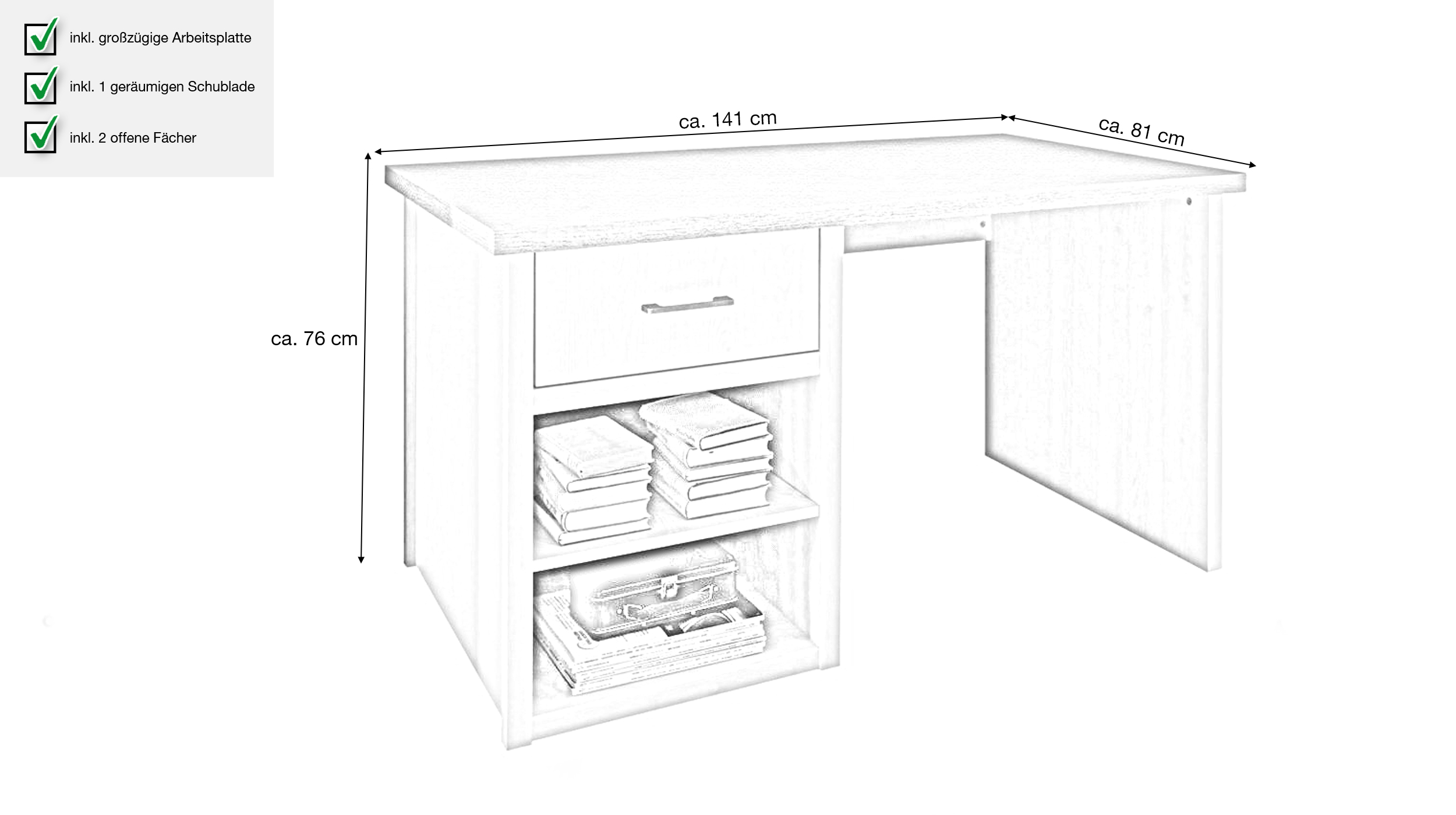 Computerschreibtisch Pinie weiß 141 cm - LUCA