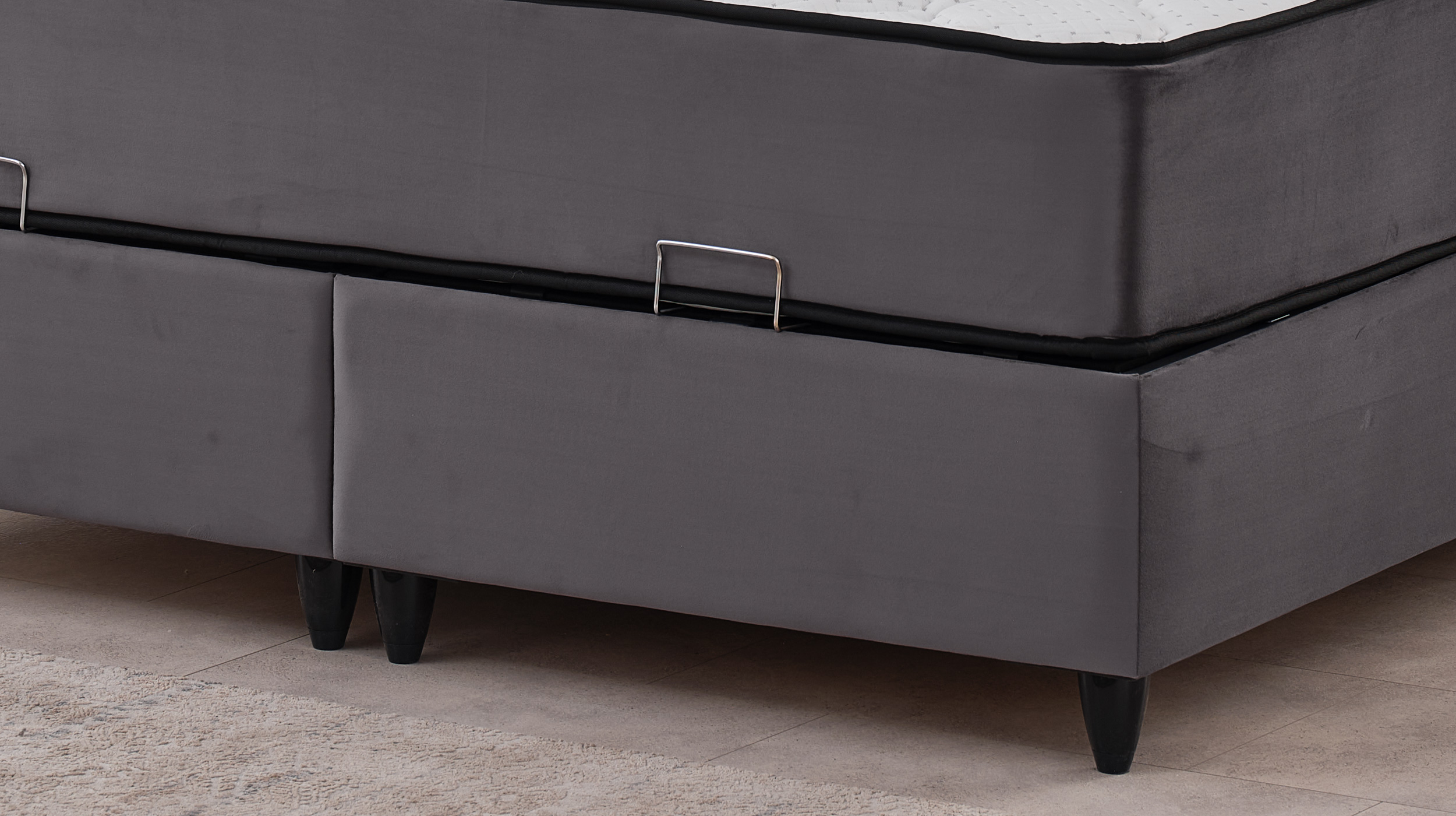 Boxbett 180 x 200 cm - grau - blau - Bettkasten - Stoffbezug - CROSS